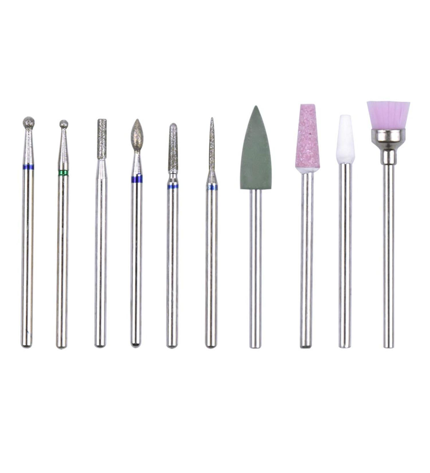 10 Pcs Nail Drill Bits Set - Tungsten Carbide & Ceramic Files for Acrylic Nails - Cuticle Polishing Tools for Gel Manicure & Pedicure at Home or Salon - Buy Online on SooperMarket.com