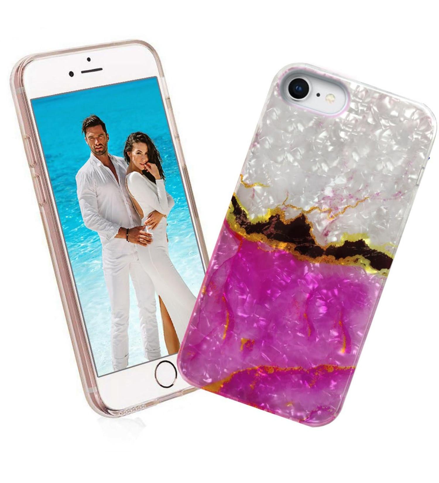 ARSTVEC iPhone SE 2022/2020 Case | Pink Gold Glitter & Pearl Gloss TPU Case for iPhone 8/7/SE2/SE3 | Slim Soft Sparkling Design for Women - Buy Online on SooperMarket.com