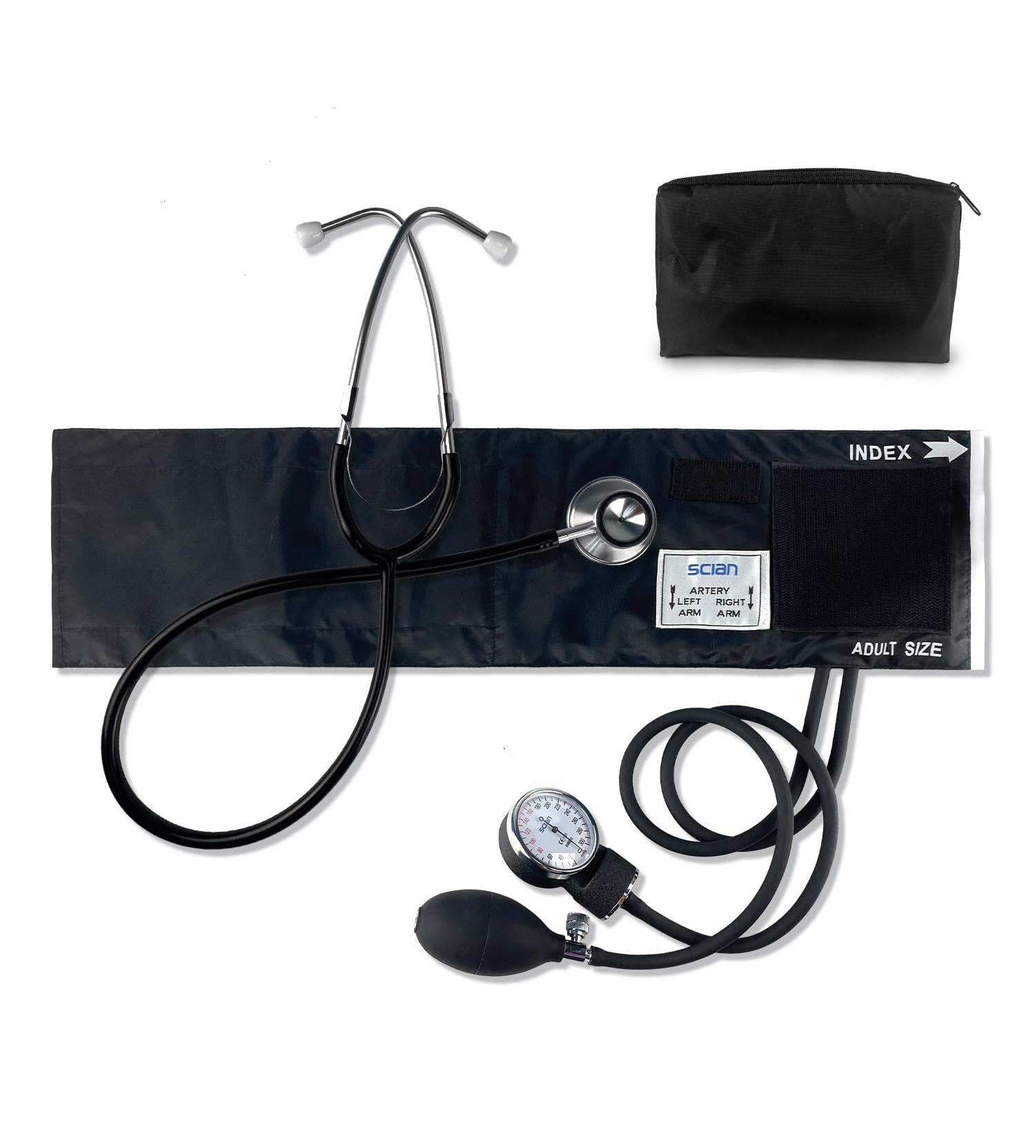 Scian Manual Blood Pressure Monitor - Professional Emergency Kit with Double-Head Stethoscope & Adult Cuff (22-42 cm) - International Shipping Available - Buy Online on SooperMarket.com