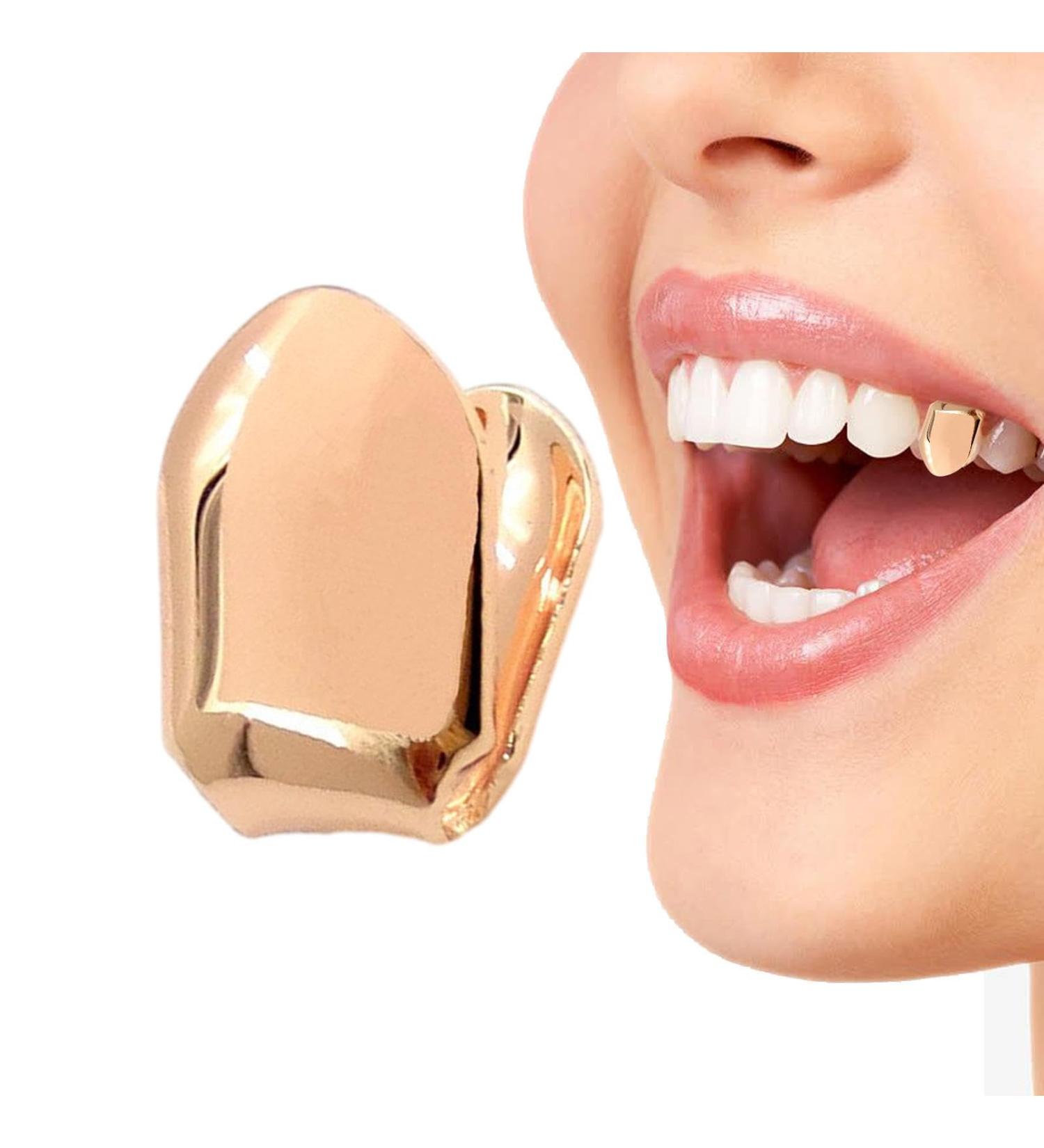 Single Gold Tooth Cap - 14k Gold Realistic Fake Teeth Grills Gold Plated Realistic Fake Teeth Grills Gold Finish Eye Catching and Stylish Tooth Caps for Women and Men Rose Gold - Buy Online on SooperMarket.com