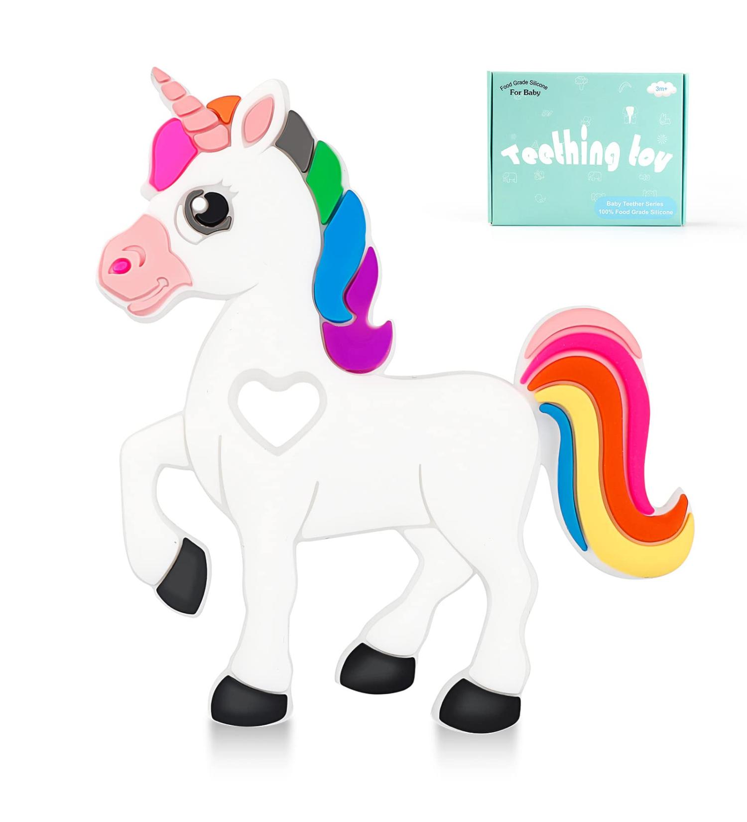 HAOBAOBEI Infant Unicorn Teether Toy - Natural Organic Silicone Teething Toy for Infants and Toddlers - Freezer Safe - White (1 Pack) - Buy Online on SooperMarket.com