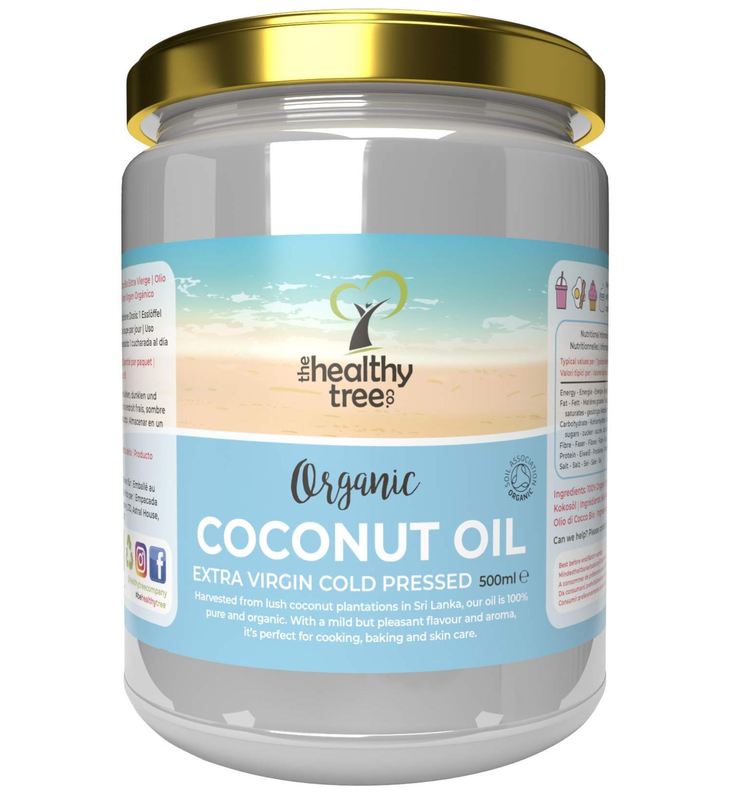 Organic Extra Virgin Coconut Oil for Cooking, Baking, Hair & Skin | 500ml Glass Jar | Cold-Pressed Raw Coconut Oil - TheHealthyTree - Buy Online on SooperMarket.com