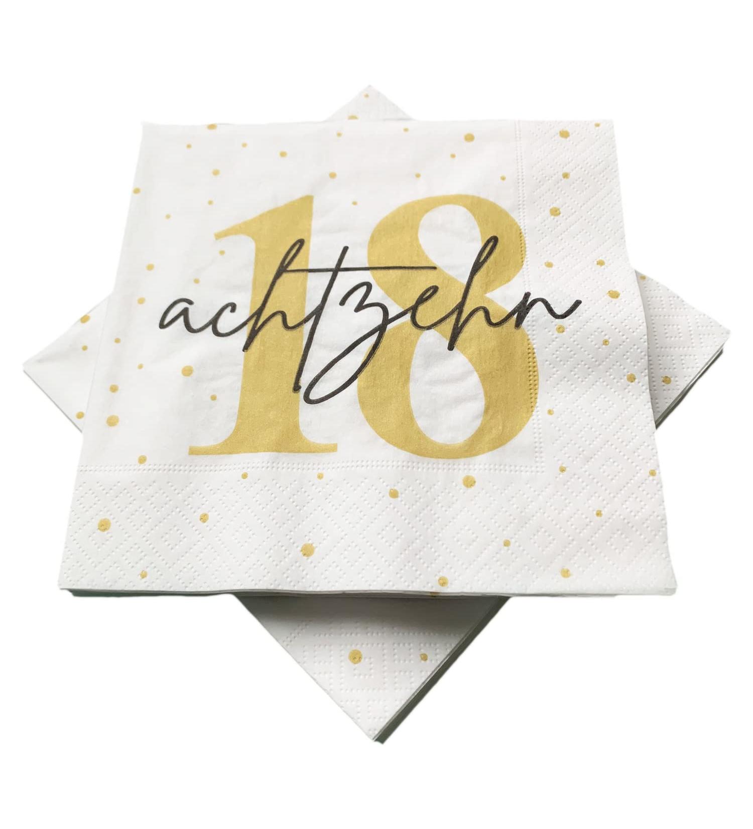 20 napkins for 18th birthday 33x33 cm - white gold black
