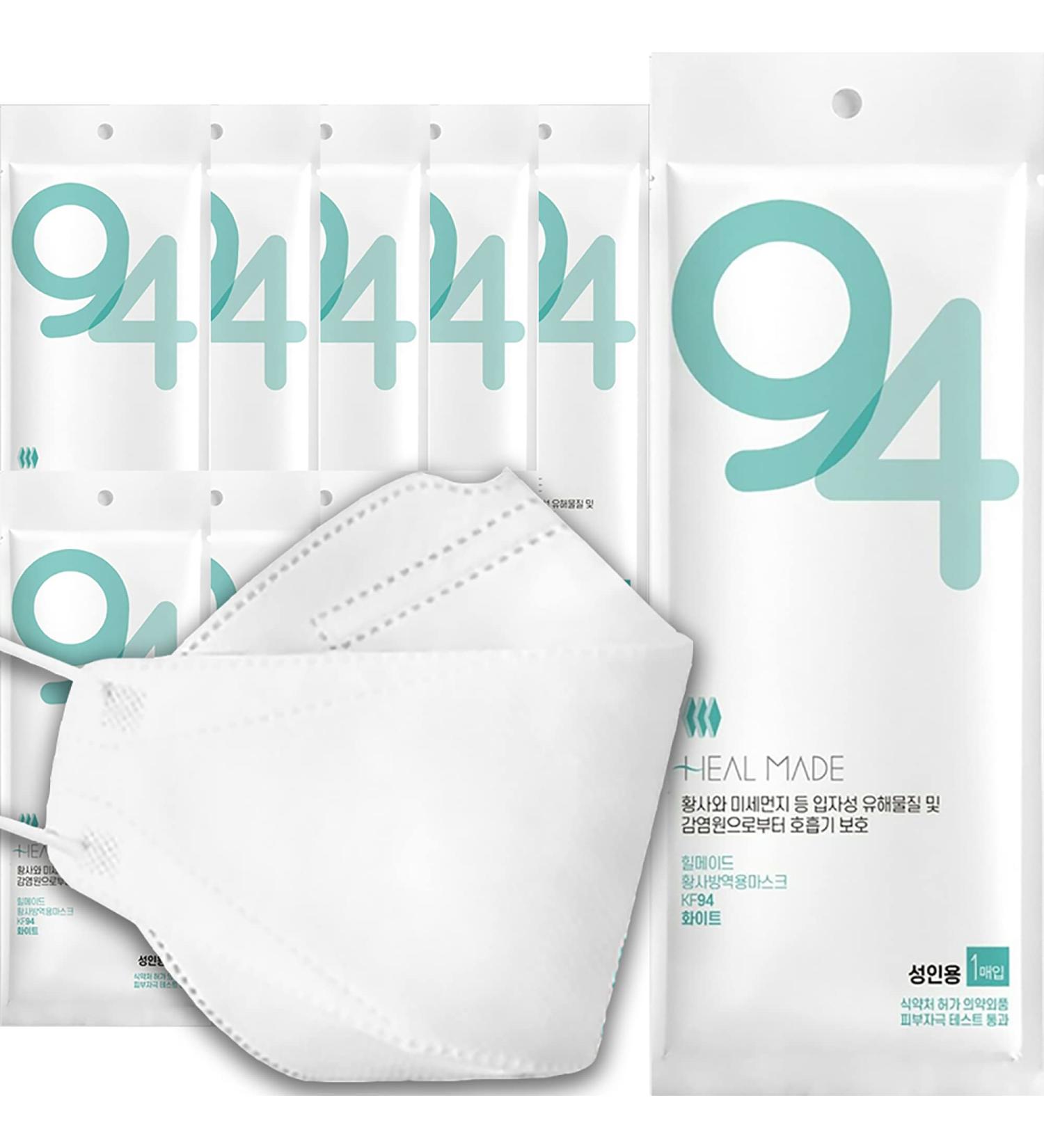 Pack of 10 KF94 Certified Premium 4-Layer Face Masks - Made in Korea Disposable Safety Dust Covers for Adults - Individual Packaged - White - Buy Online on SooperMarket.com