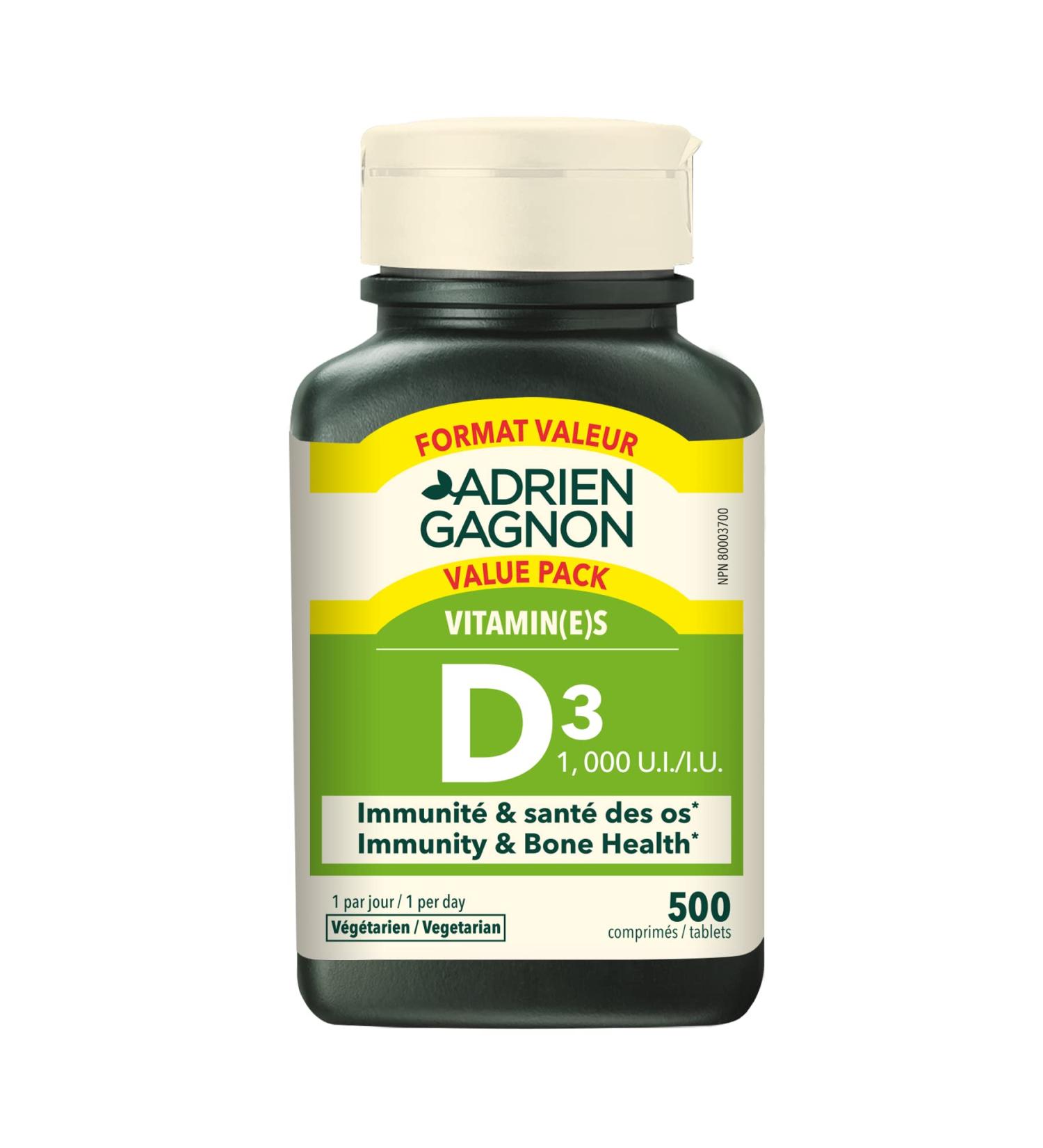 Adrien Gagnon - Vitamin D 1000 IU (500 tabs) - Buy Online on SooperMarket.com