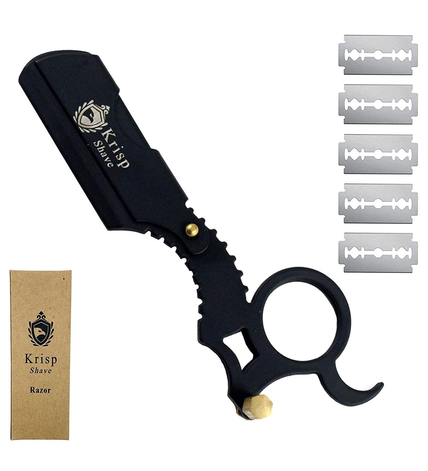 Krisp Shave Classic Straight Edge Barber Razor for Men - Salon Quality Shavette with 10 Blades for Close Shaving - Buy Online on SooperMarket.com