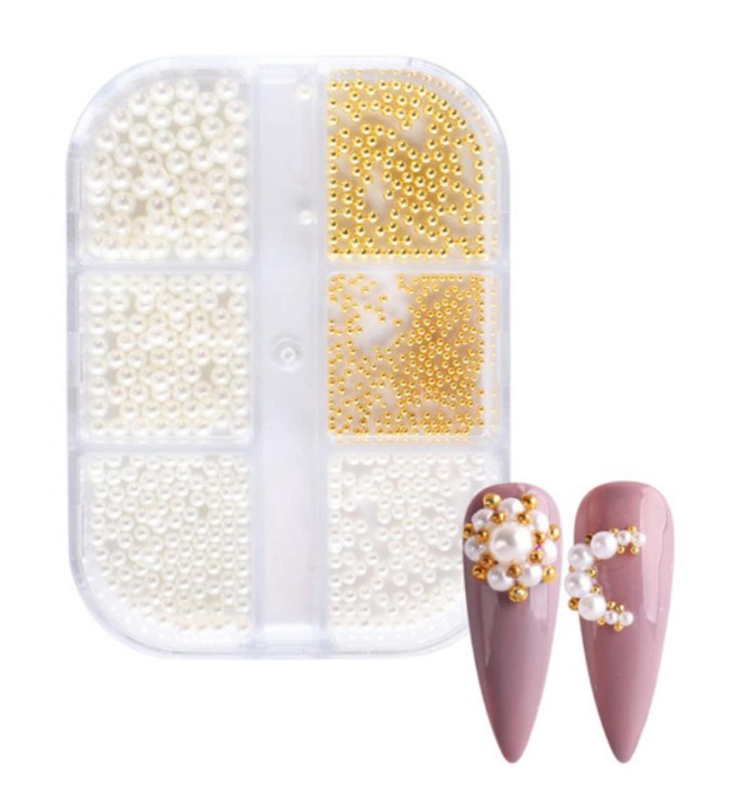 Uinfhyknd 1Box Pearl Decorations Nail Charms White Round Nail Parts Gold Steel Beads Balls Jewelry Nail Art Accessories Color:ZZ01 - Buy Online on SooperMarket.com