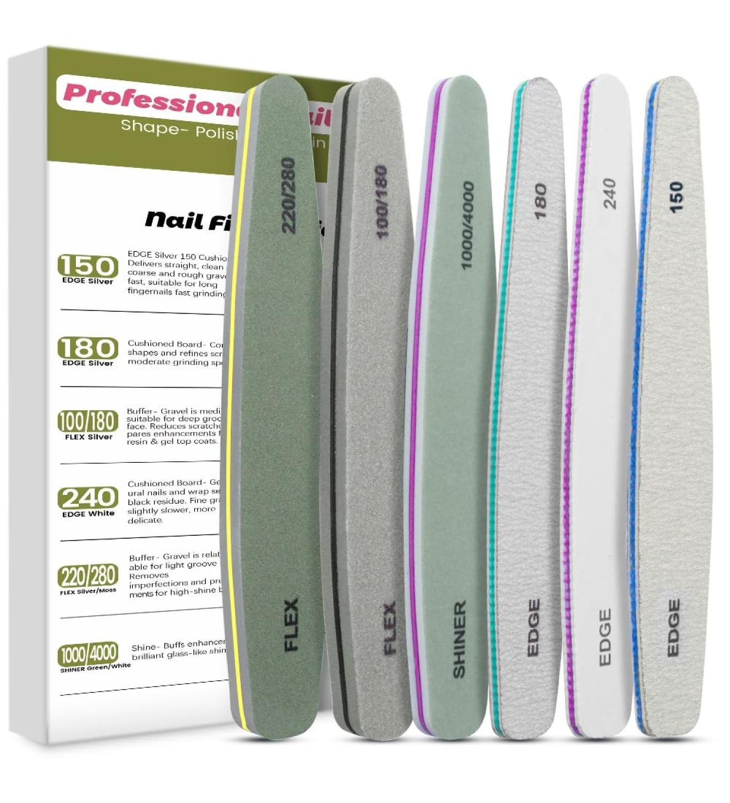 Professional Nail File Set Double Sided Grit 100/150/180/220/240/280/1000/4000 Buffer Emery Board Manicure Tools For Nail Grooming and Styling Acrylic Gel Nail Buffer File Block Nail Polisher 6 Pcs - Buy Online on SooperMarket.com