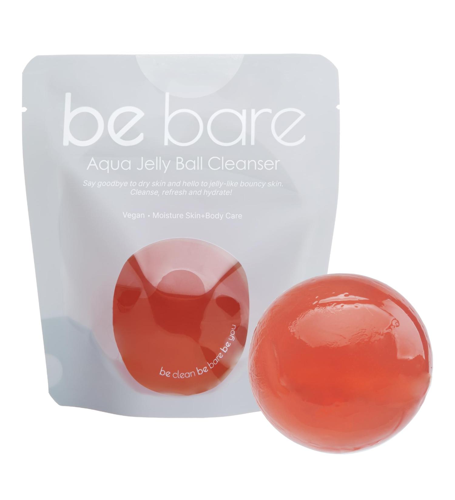 Be Bare Aqua Jelly Ball Cleanser - Daily Korean Face Wash for Dry Skin with AHA BHA & Allantoin - Hydrating Exfoliant - Peachy Pink (1.41oz - Buy Online on SooperMarket.com