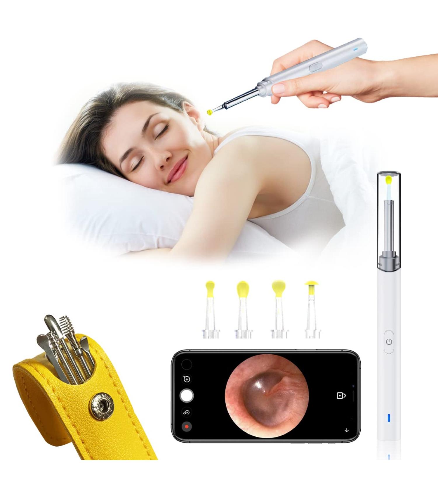 HD Ear Wax Removal Kit with Otoscope Camera for Adults & Kids - Ear Cleaner Tool Set with LED Light and Storage Bag - White - Buy Online on SooperMarket.com