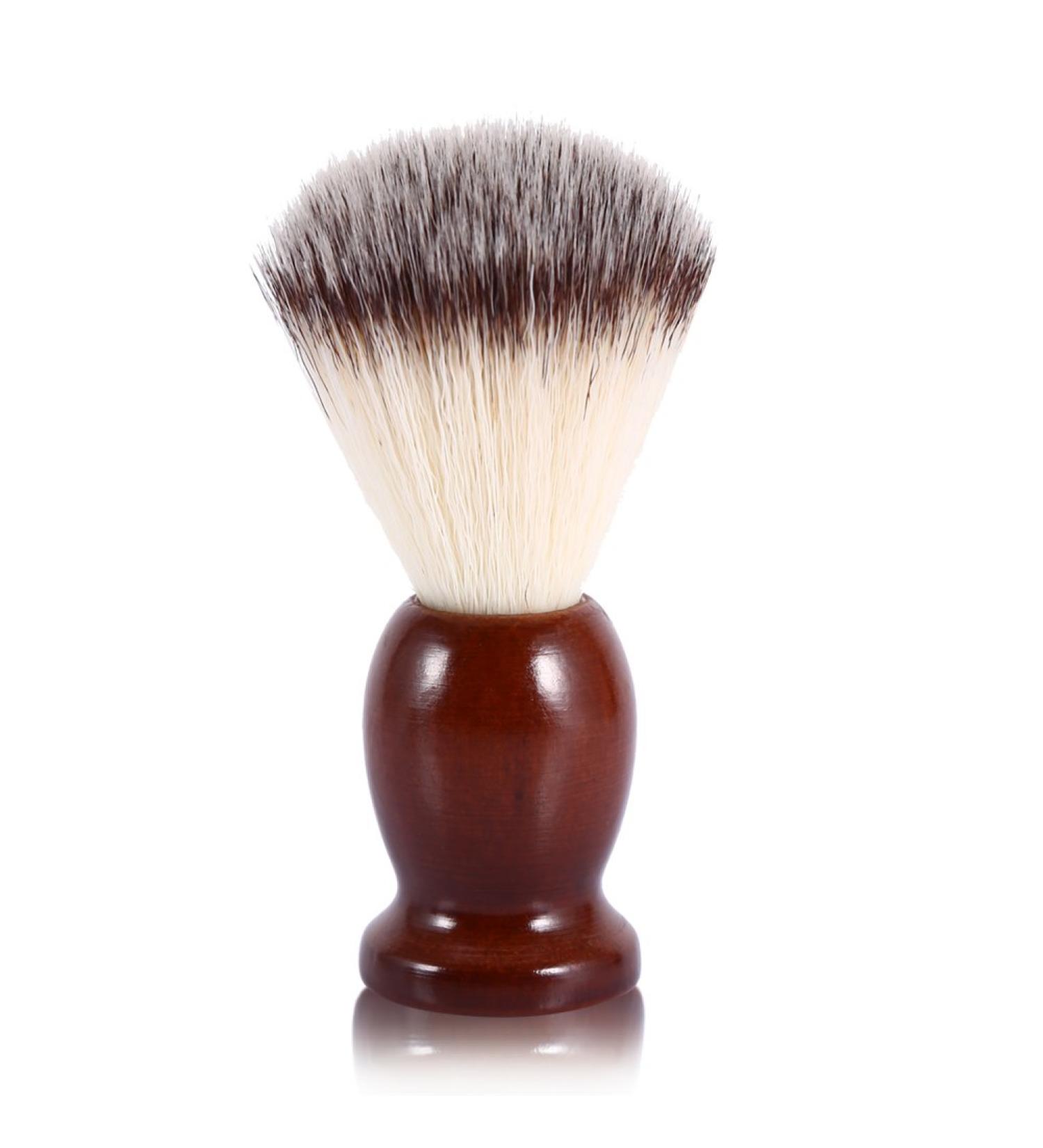 Male Beard Shaving Brush - Nylon Hair & Wooden Handle - Premium Facial Cleansing Tool for Men - Buy Online on SooperMarket.com