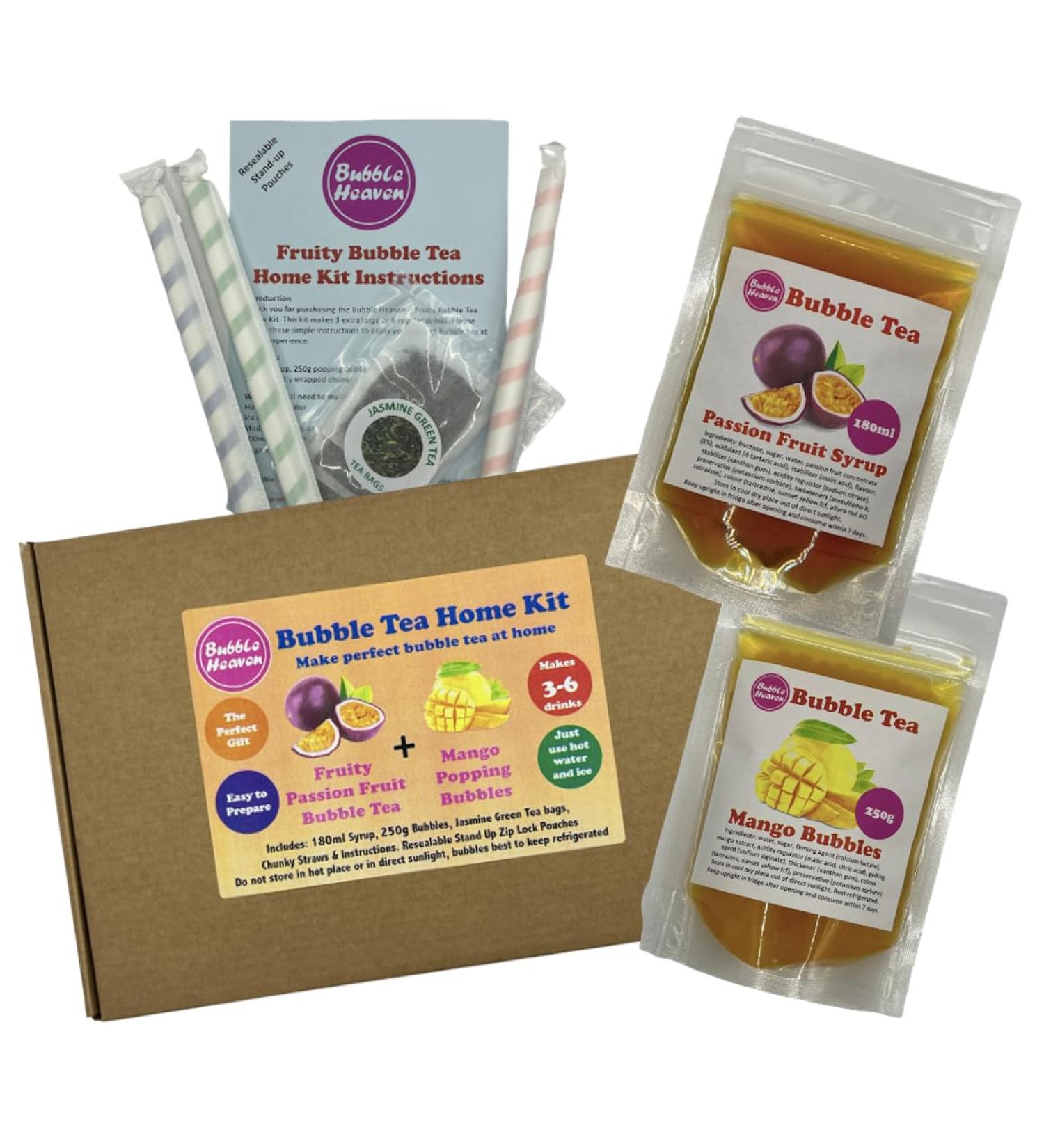 Fruity Passion Fruit with Mango Popping Bobas Bubble Tea Kit 3 to 6 Drinks Passion Fruit and Mango - Buy Online on SooperMarket.com