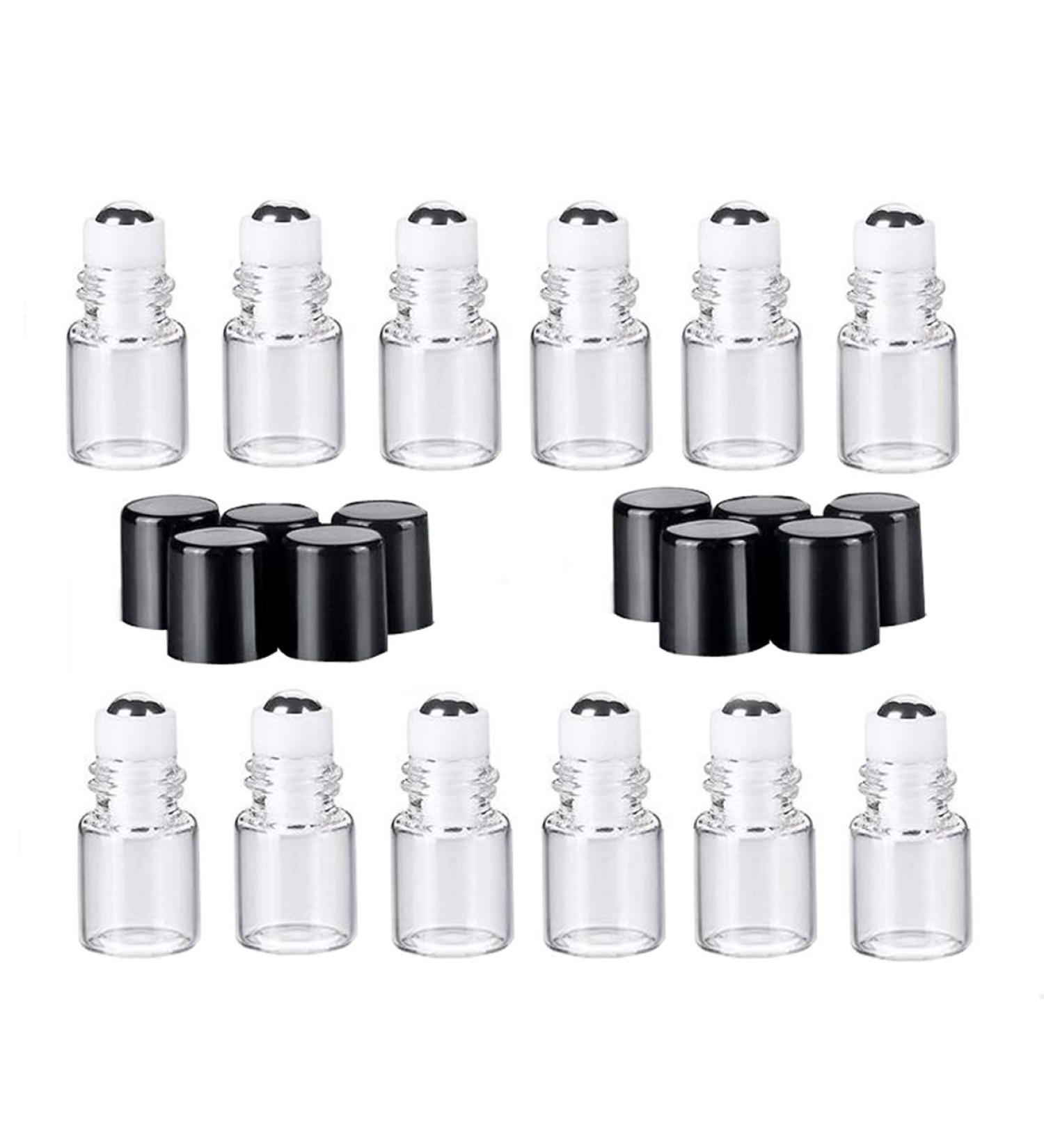 12 Pack 2ml Mini Clear Glass Roll-On Bottles - Refillable Essential Oil & Perfume Containers with Black Caps | Ideal for Cosmetics & Sampling - Buy Online on SooperMarket.com