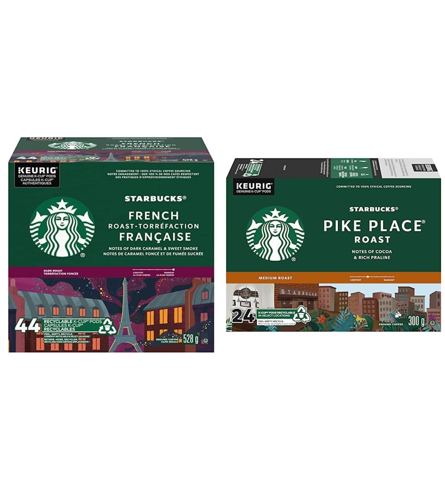 Starbucks French Roast Dark Roast Ground Coffee K-Cup Pods 44 ct Box & Pike Place Medium Roast K-Cups Single Serve Keurig Compatible Coffee Pods for Keurig Brewers - 24 Capsules - Buy Online on SooperMarket.com