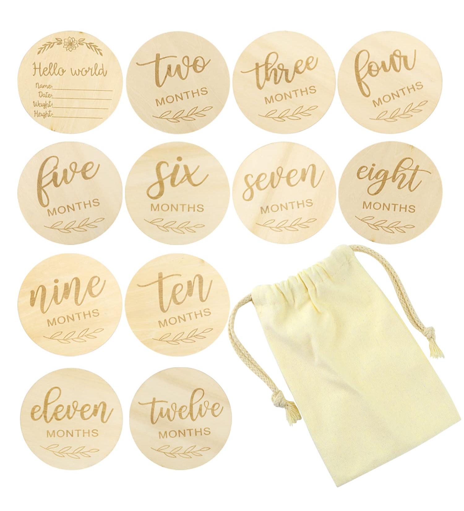Wooden Baby Milestone Cards - 12-Piece Pregnancy & Monthly Gift Set for Expectant Mothers - Buy Online on SooperMarket.com