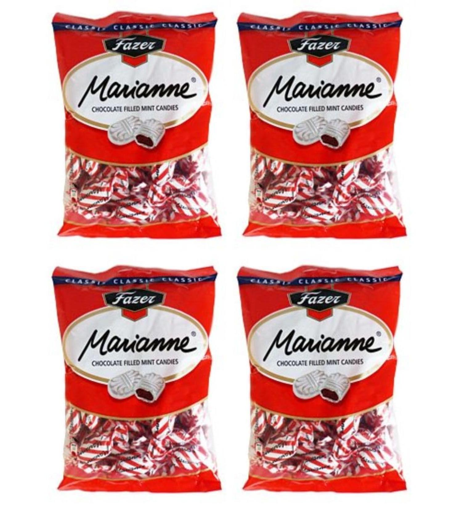4 x 220g. of Fazer MARIANNE RED Finnish Milk Chocolate Filled Mint Candies Candy Sweets Bag Wholesale