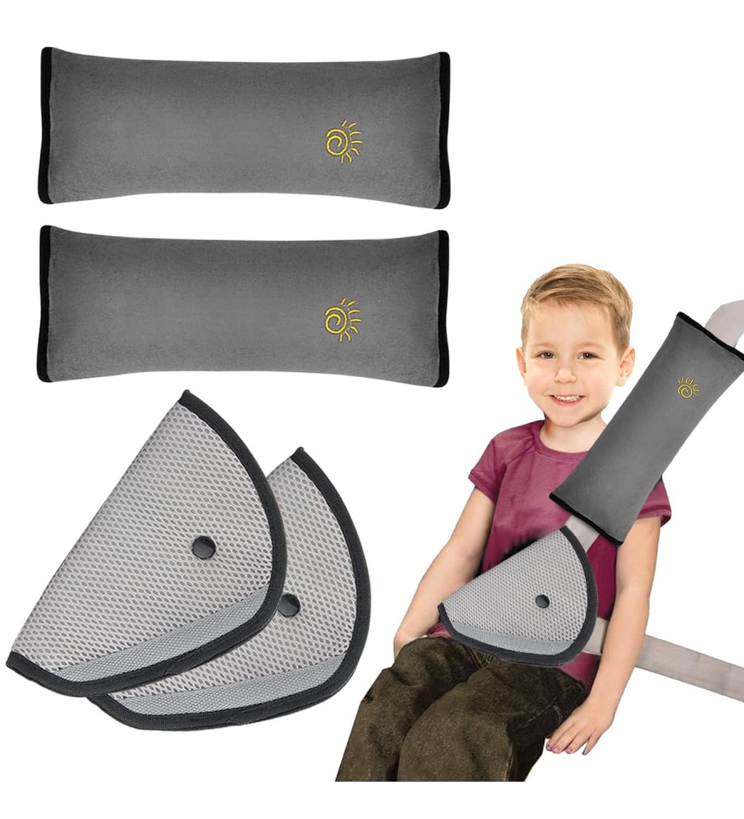 Zeyou Children Seat Belt Pads Set | 2 pcs Removable Car Seat Belt Shoulder Pads & Pillows | Gray Safety Cushions for Kids in Car & Stroller - Buy Online on SooperMarket.com