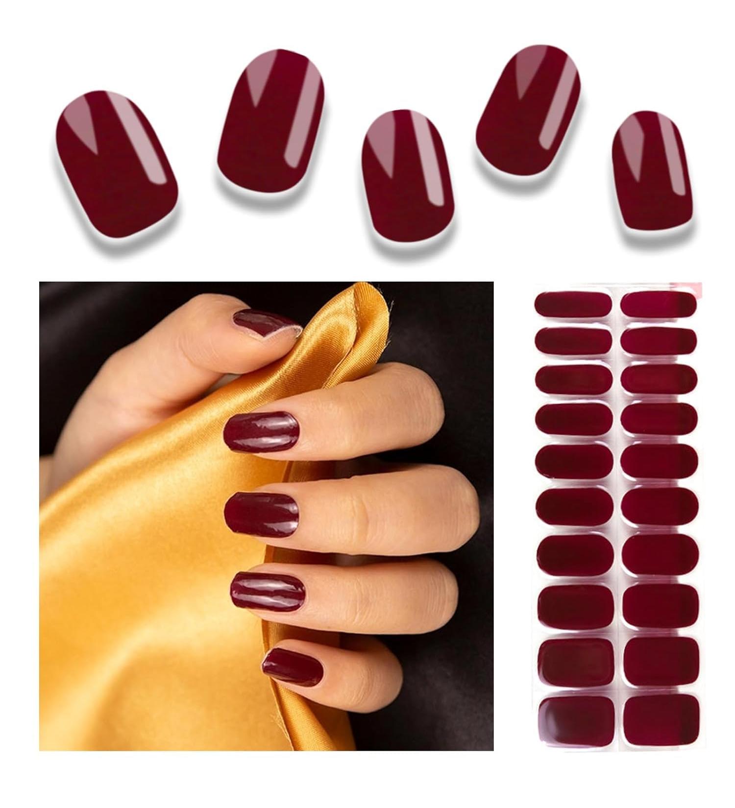 Foyute Semi Cured Gel Nail Strips 20 Pcs Soft Self-Adhesive Gel Nail Polish Wraps Sticker for Salon-Quality Manicure Set Long Lasting Easy to Apply & Remove Nail File & Wooden Stick (Grape purple A) - Buy Online on SooperMarket.com