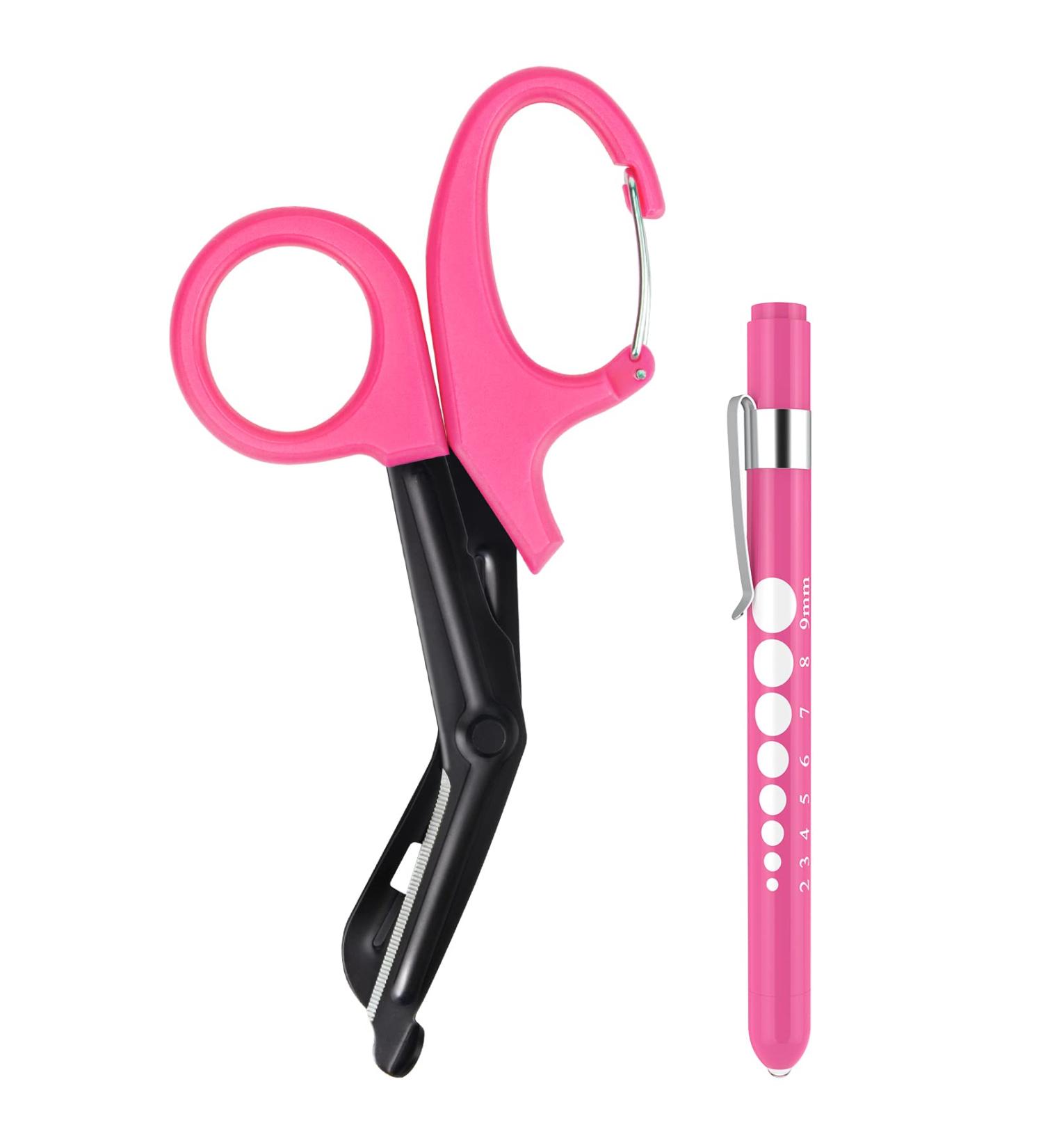 MOVOCA Nurse Penlight & Scissors Set - LED Penlight with Pupil Gauge, 7.5 Bandage Scissors EMT Trauma Shears - Hot Pink, Ideal for Doctors & Nurses - Buy Online on SooperMarket.com