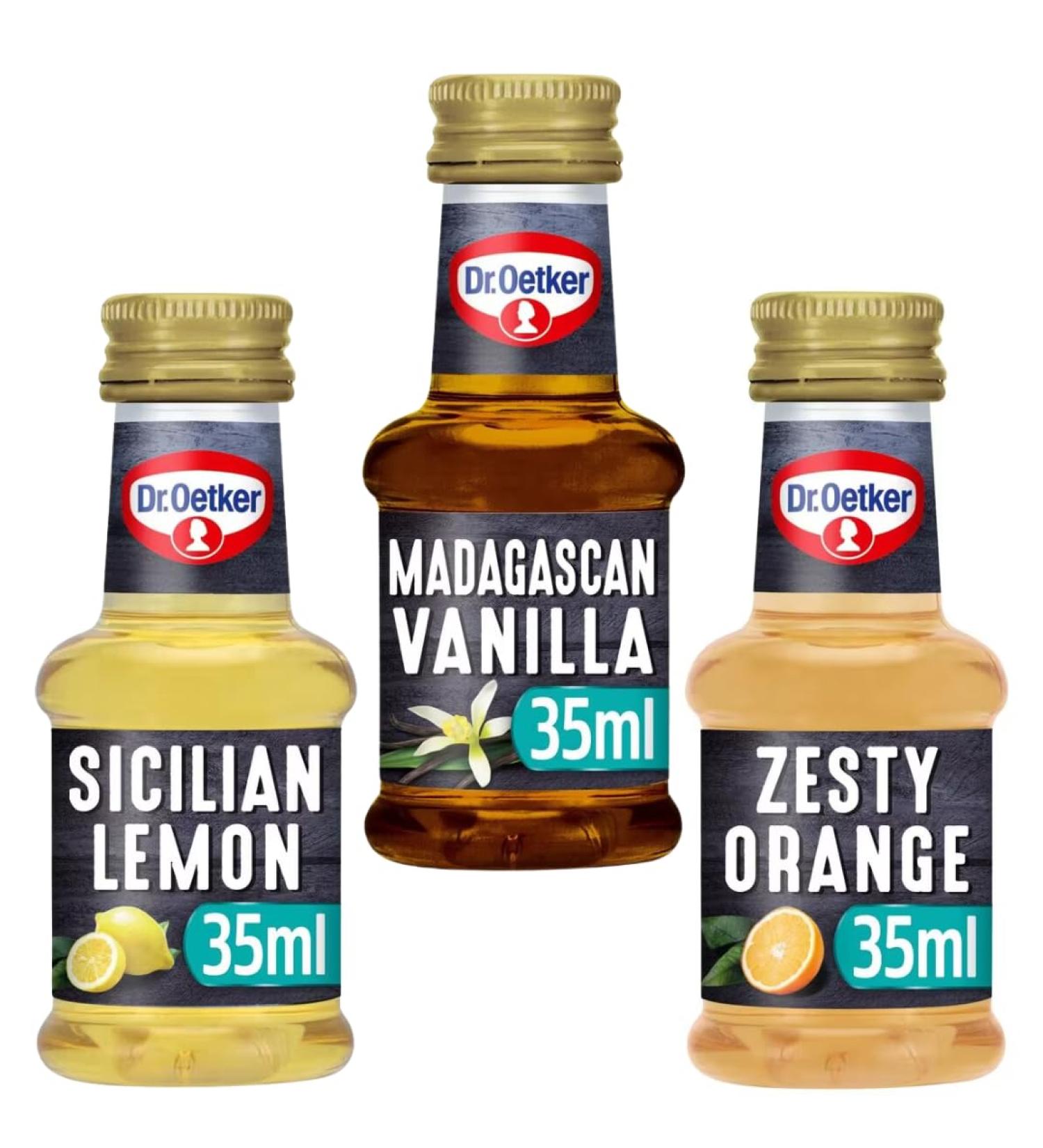 Baking Extracts Bundle With Dr Oetker Sicilian Lemon Natural Extract 35ml Madagascan Vanilla Extract 35ml and Natural Zesty Orange Extract 35ml (3 Pack) - Buy Online on SooperMarket.com