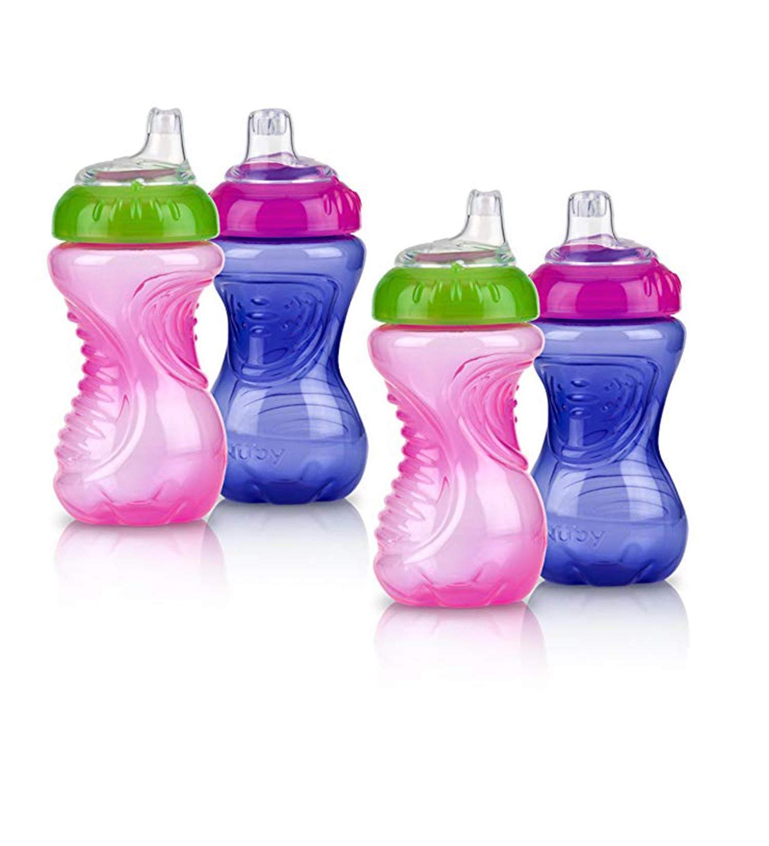 Nuby 4 Piece No Spill Easy Grip Trainer Cup 10 oz  Pink/Purple
