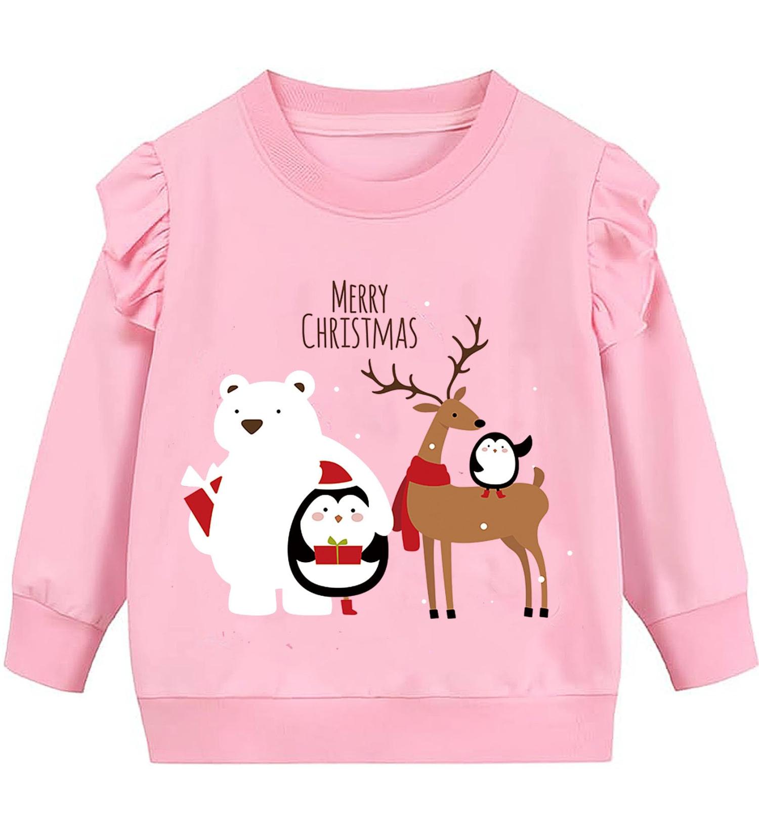 Girls Christmas Jumper Sweatshirt - Santa Claus Reindeer Top | Ages 1-7 Years - Buy Online on SooperMarket.com