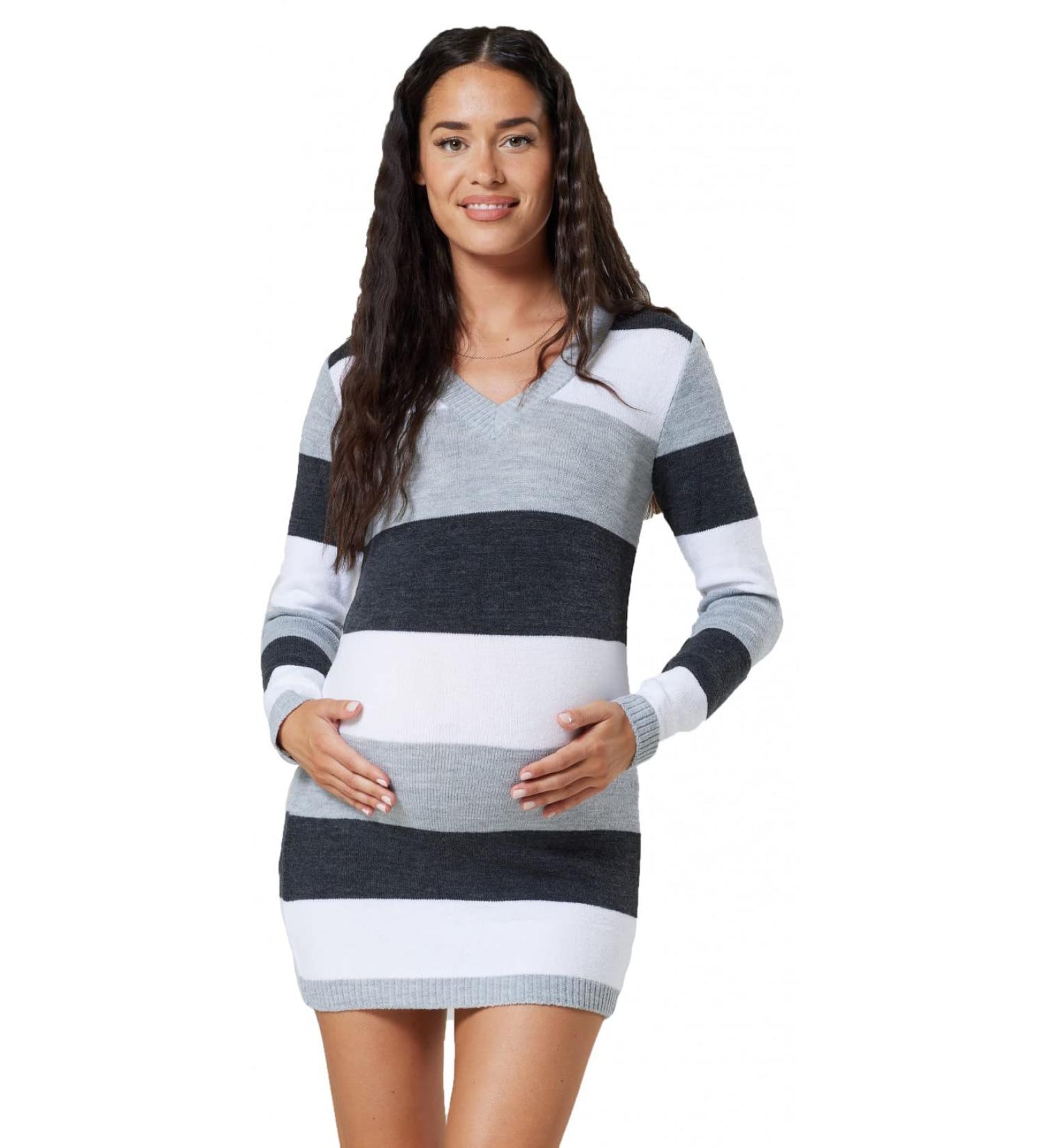 Happy Mama Maternity Stretch Knit Colour Block Jumper Dress - Graphite Melange - Size 16-18 - Buy Online on SooperMarket.com