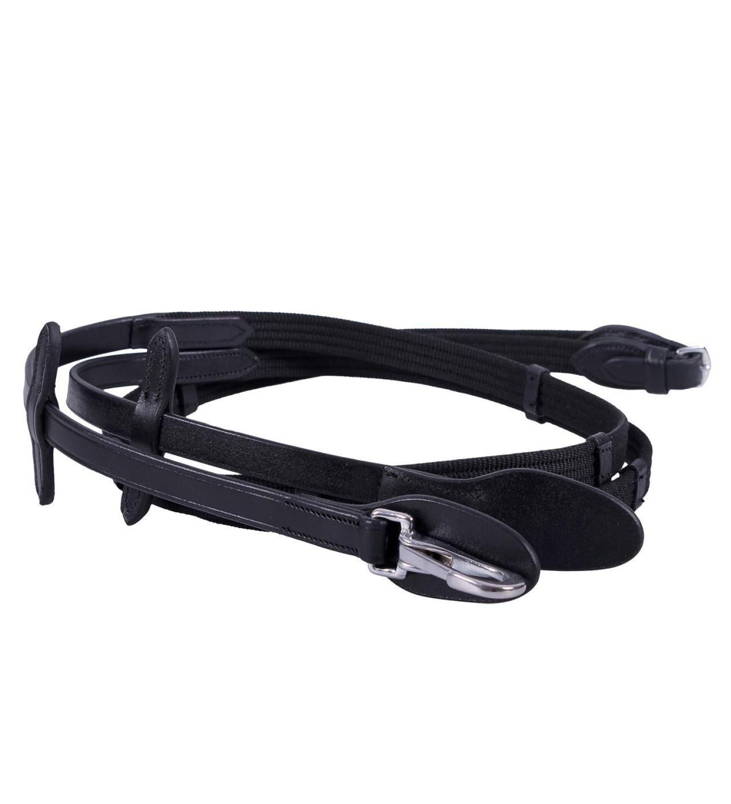 QHP web reins with clip leather and martingale stopper (pony black) Pony Black