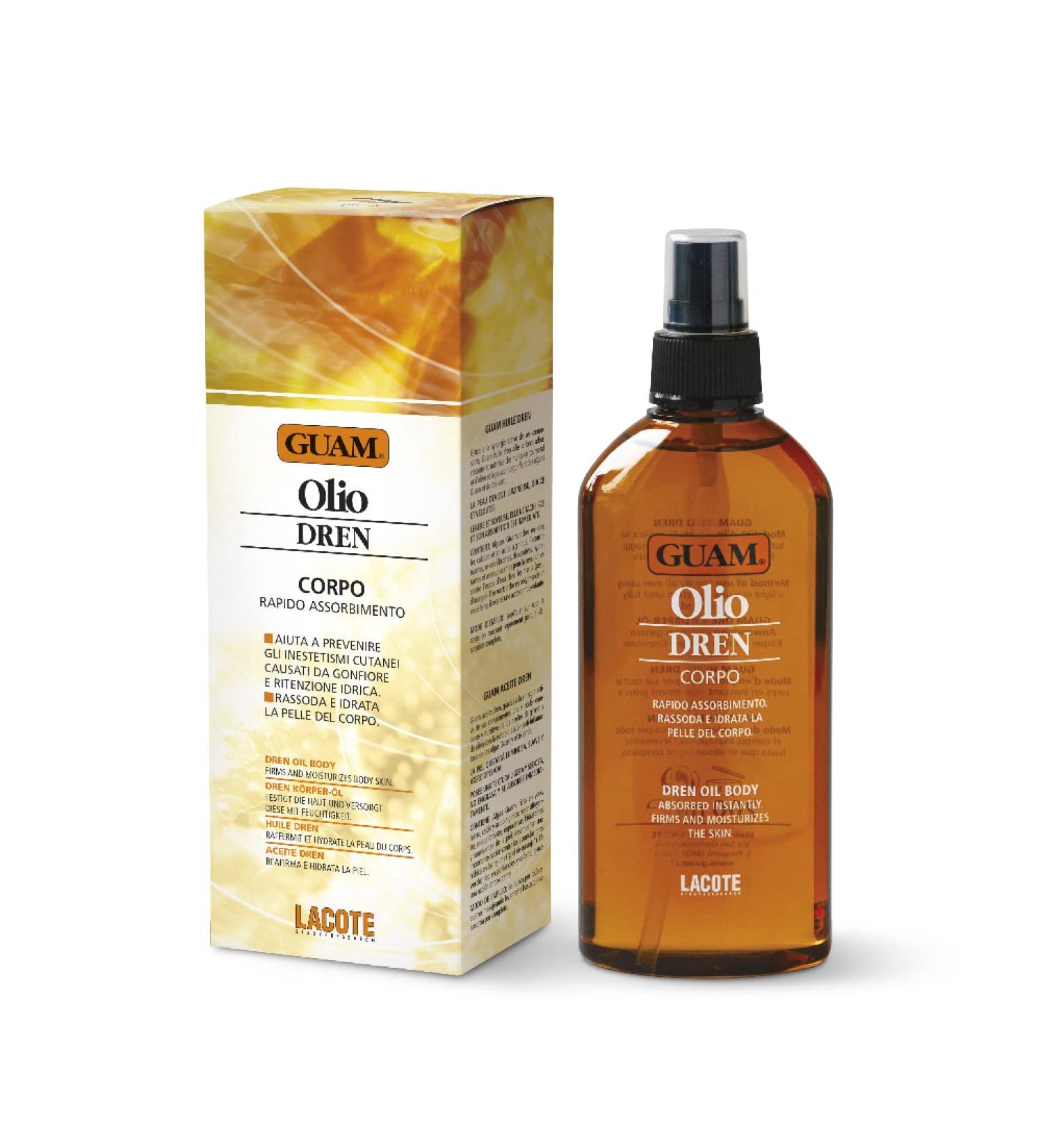 Guam Dren body massage oil with draining effect rapidly retracting oil fucking and hydrated the body skin prevents water retention made in Italy 200 ml pack