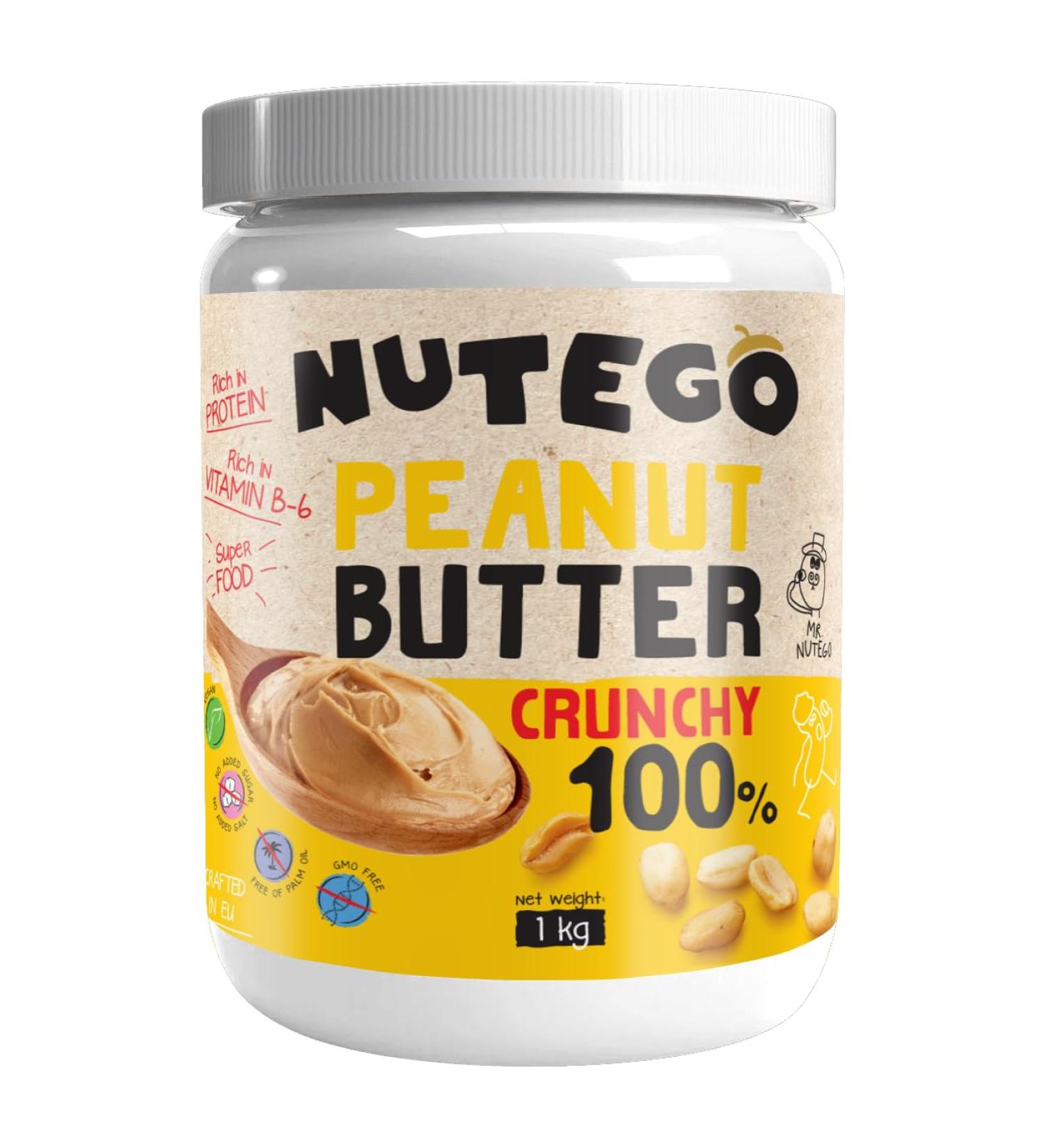 Nutego 100% Crunchy Peanut Butter 1kg Natural no added sugar no added salt Plant protein source Vegan Argentina peanuts - Buy Online on SooperMarket.com