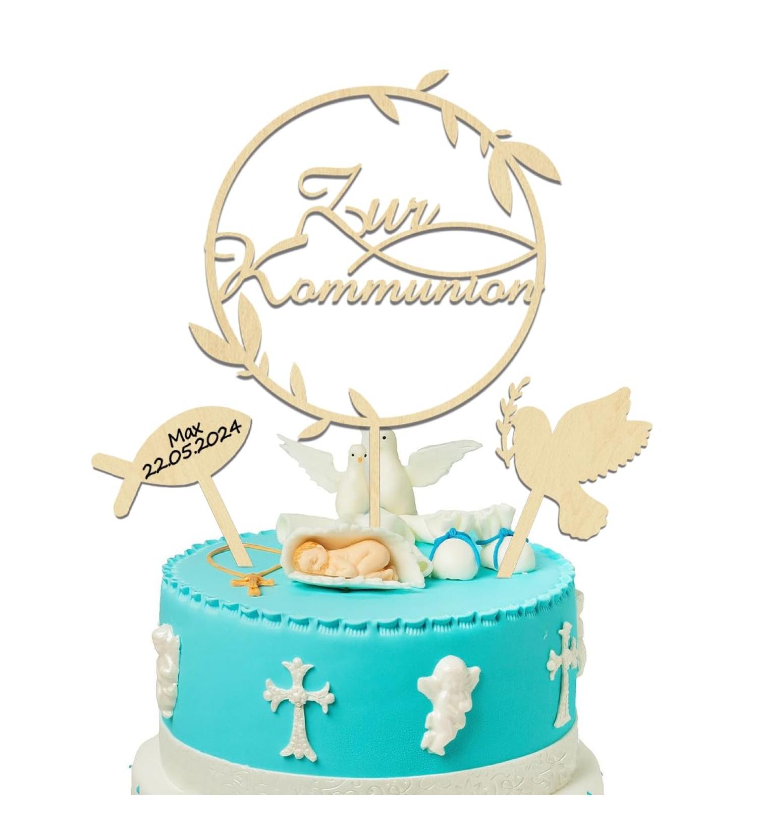 Buy Charming Cake Topper for Confirmation & Communion | Wood Baptism Fish Decoration - 3PCS Set for Girls - Buy Online on SooperMarket.com