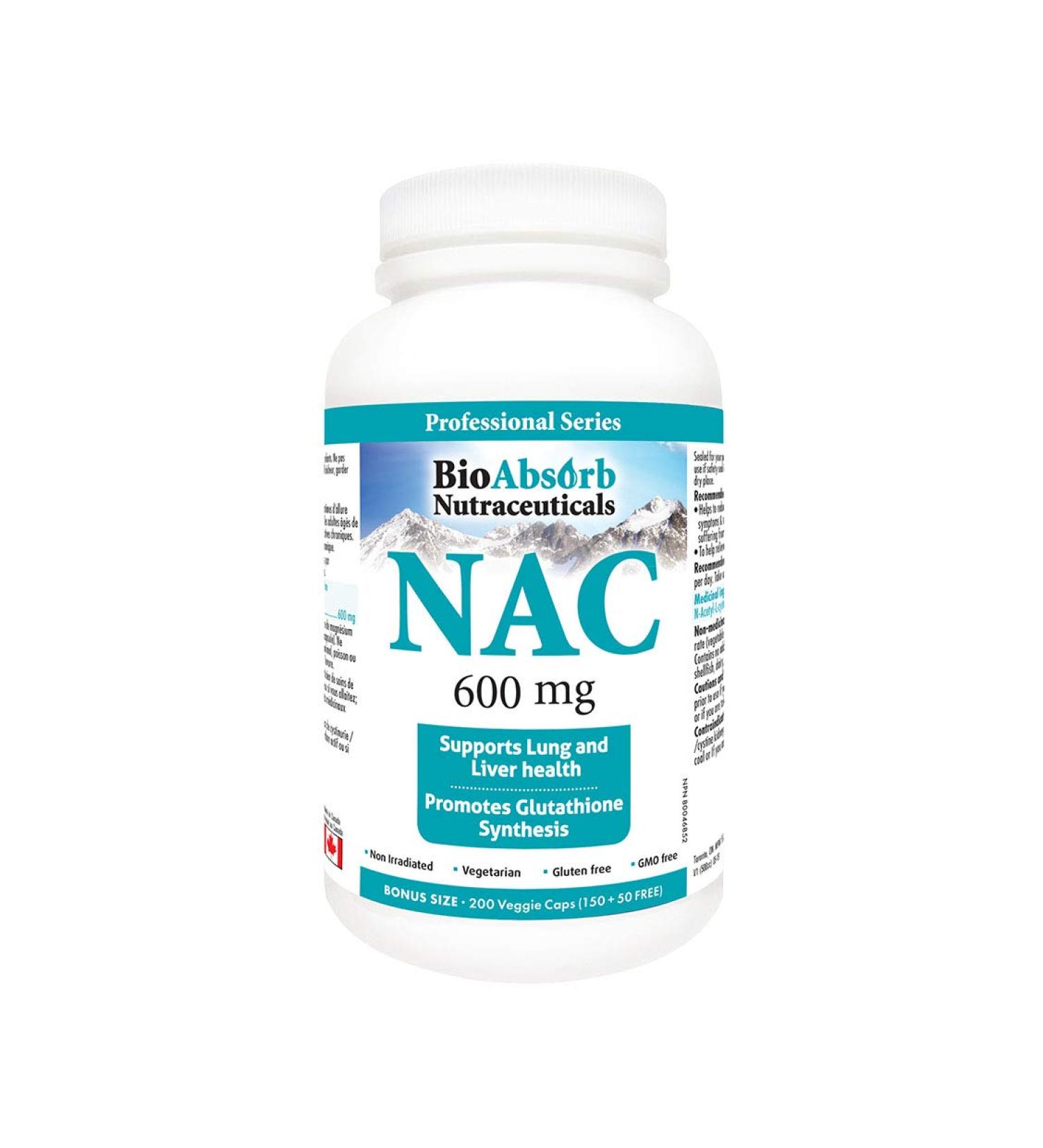 NAC Supplement 600 mg N-Acetyl-L-Cysteine 200 Veggie Capsules. Promotes Glutathione Synthesis. - Buy Online on SooperMarket.com