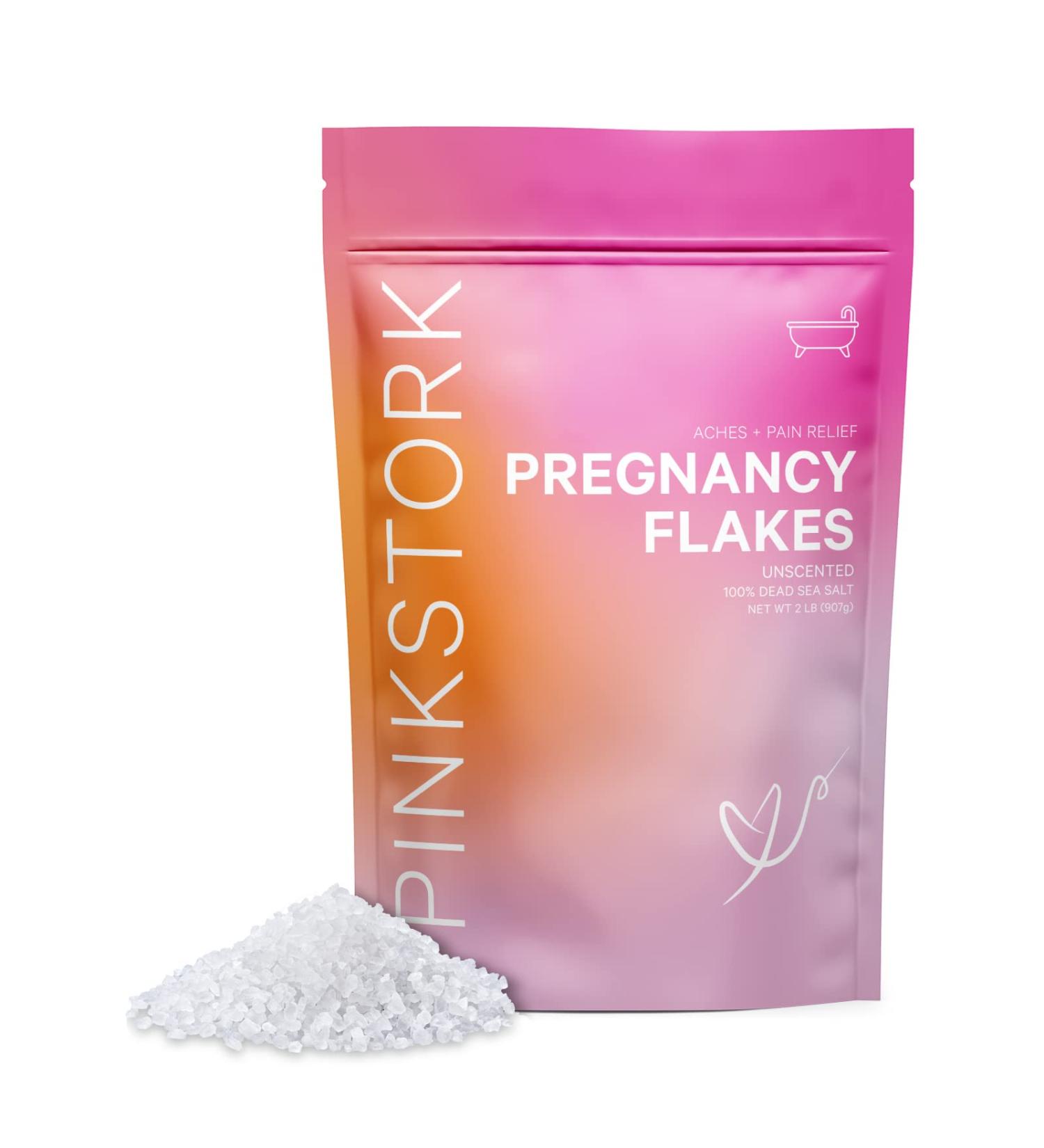 Pink Stork Pregnancy Flakes Bath Salts with Pure Magnesium - 2 lbs - Alleviates Pregnancy Aches & Pains, Morning Sickness Relief - Unscented, Women-Owned - Buy Online on SooperMarket.com