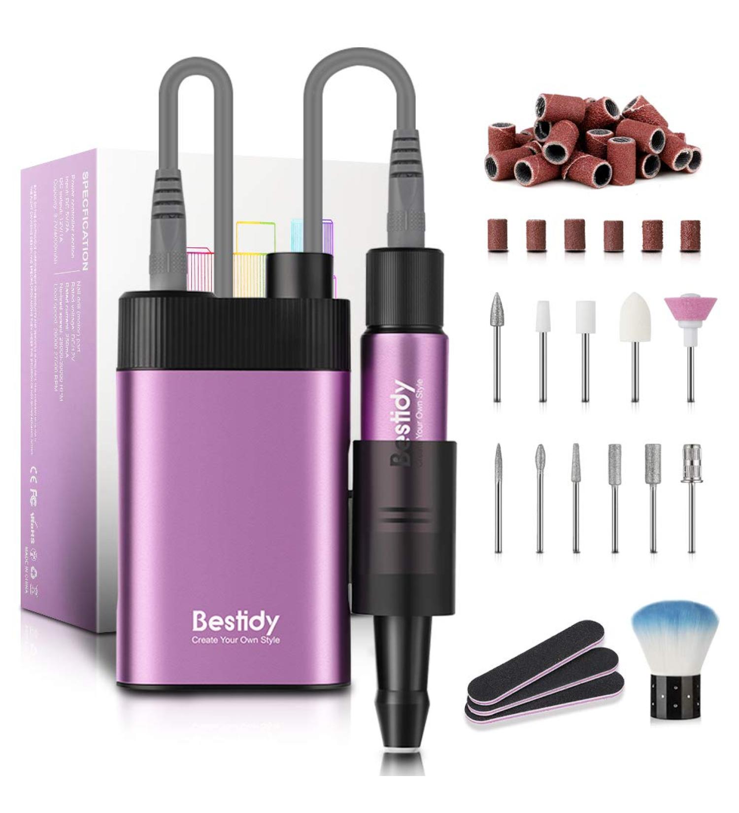 Bestidy 30000RPM Rechargeable Nail Drill Kit for Acrylic and Gel Nails - Professional Efile for Manicure, Pedicure, and Polishing (Purple) - Buy Online on SooperMarket.com
