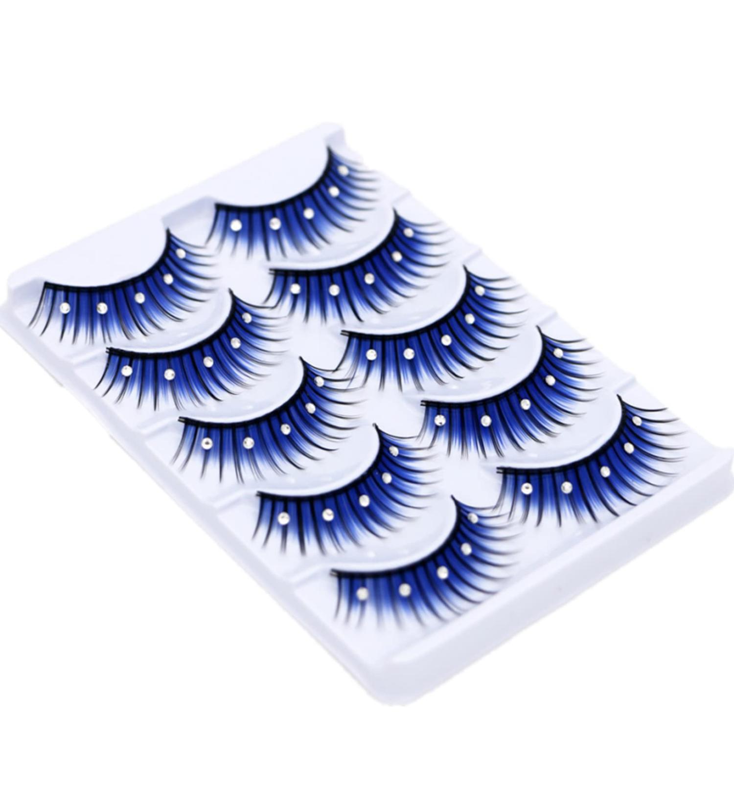 5 Pairs Fluffy Fake Eyelashes Faux Mink Fake Eyelashes Blue Shiny Rhinestone False Eyelashes 3D Thick Long Fake Eyelashes for Women Girls Party Stage Dance Makeup Masquerade - Buy Online on SooperMarket.com