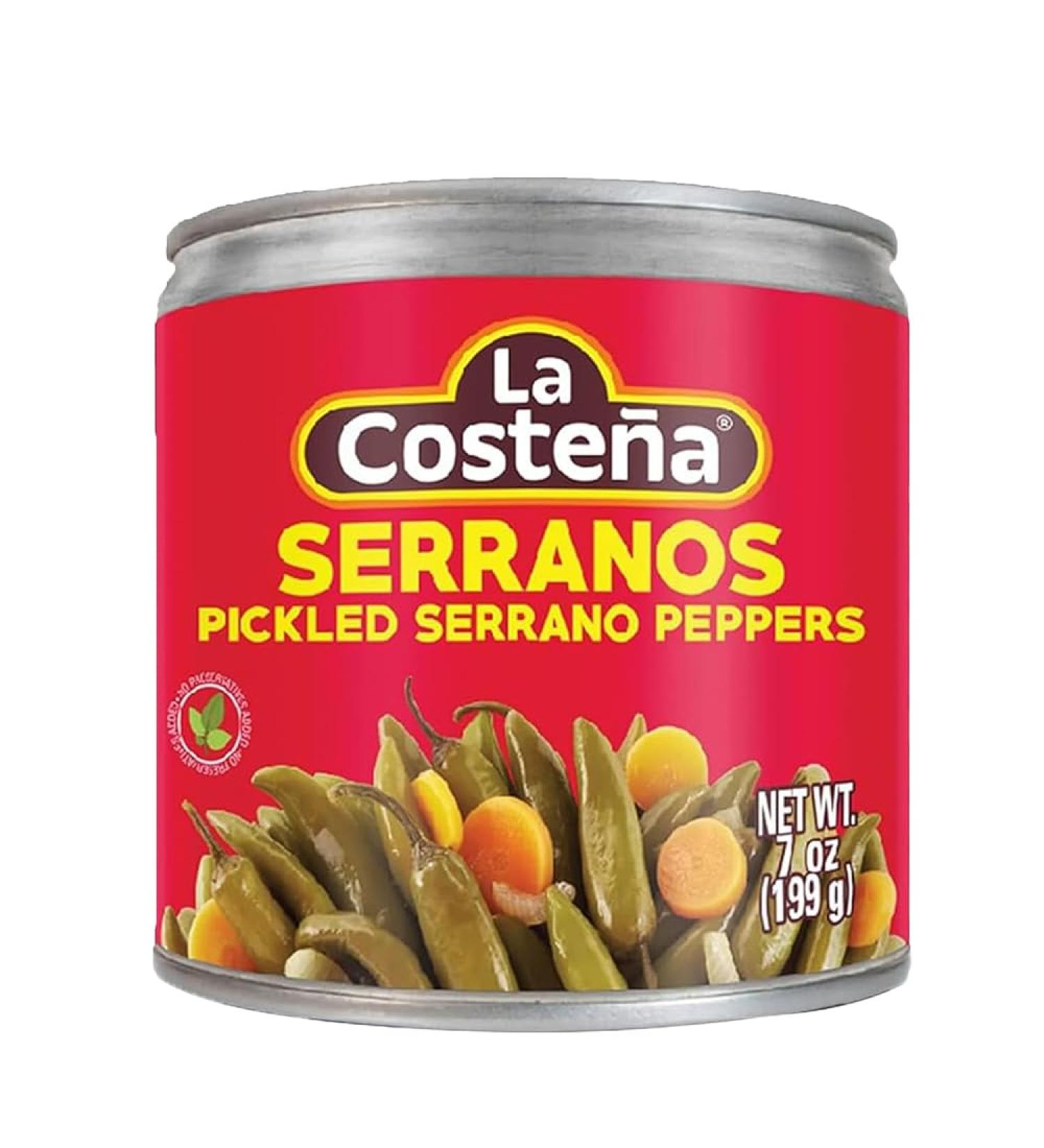 La Costena Serrano Whole Chillies 199g (Pack 10) / Mexican Serrano Hot Spicy Chilli Peppers Canned Chillies Bulk - Buy Online on SooperMarket.com