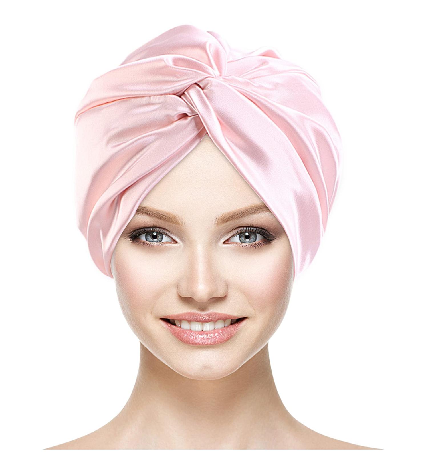 Mulberry Silk Double-Sided Hair Wrap Bonnet for Curly Hair | Pink Silk Sleep Cap - Buy Online on SooperMarket.com