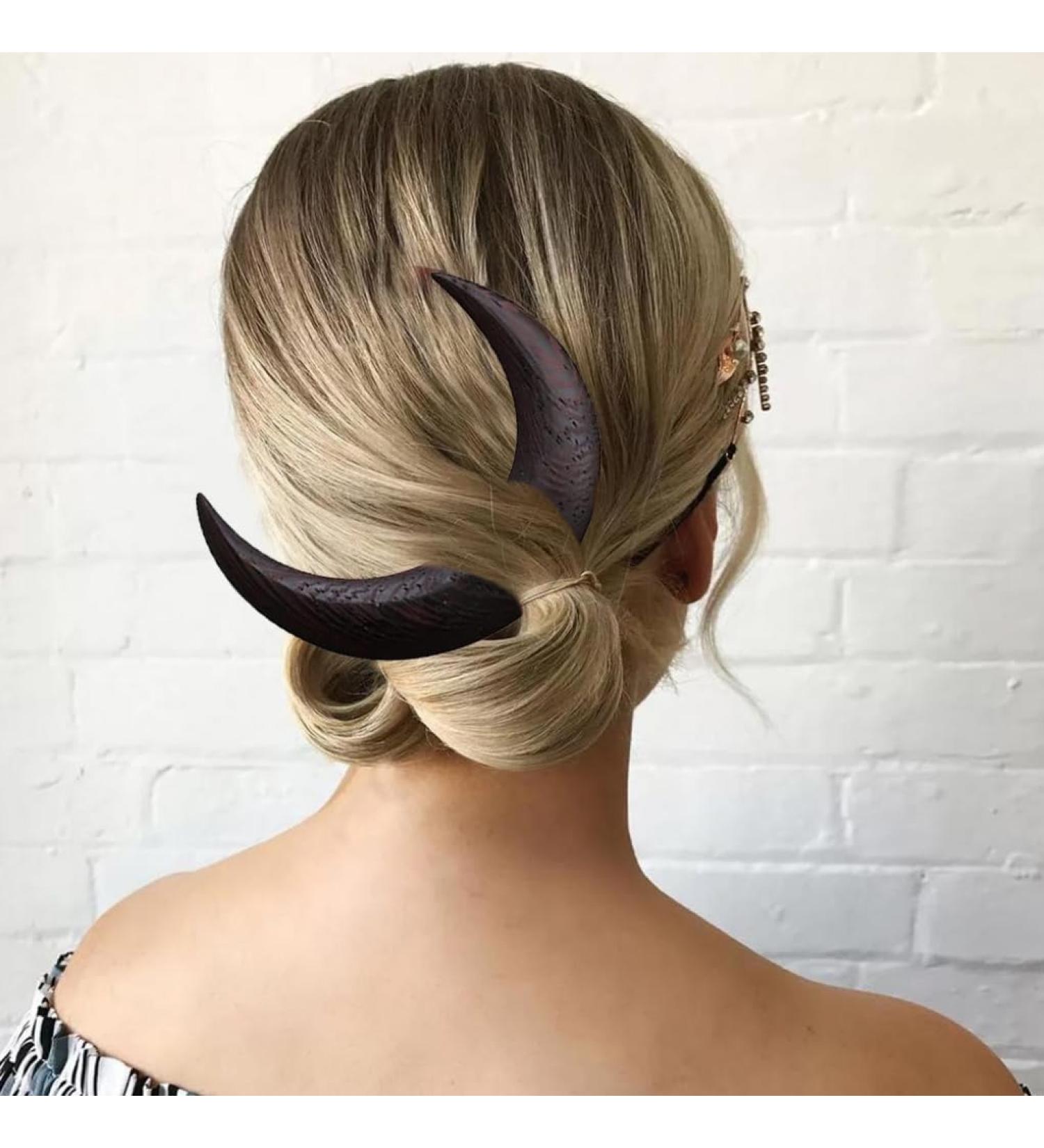 French Clips For Hair Halloween Moon Fork Wooden Hairpin Barrettes Hair Comb Hair Styling Tool Accessories Black - Buy Online on SooperMarket.com