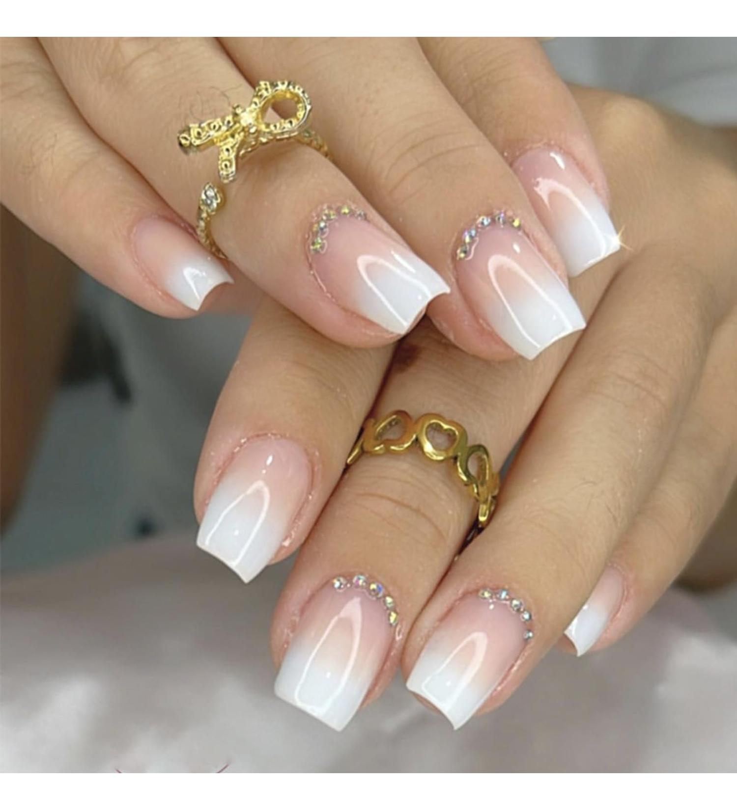 EONFAVE 24 Pcs French False Nails - White Square Stick on Nails with Glue - Short Acrylic Full Cover Press on Nails for Women and Girls - Buy Online on SooperMarket.com