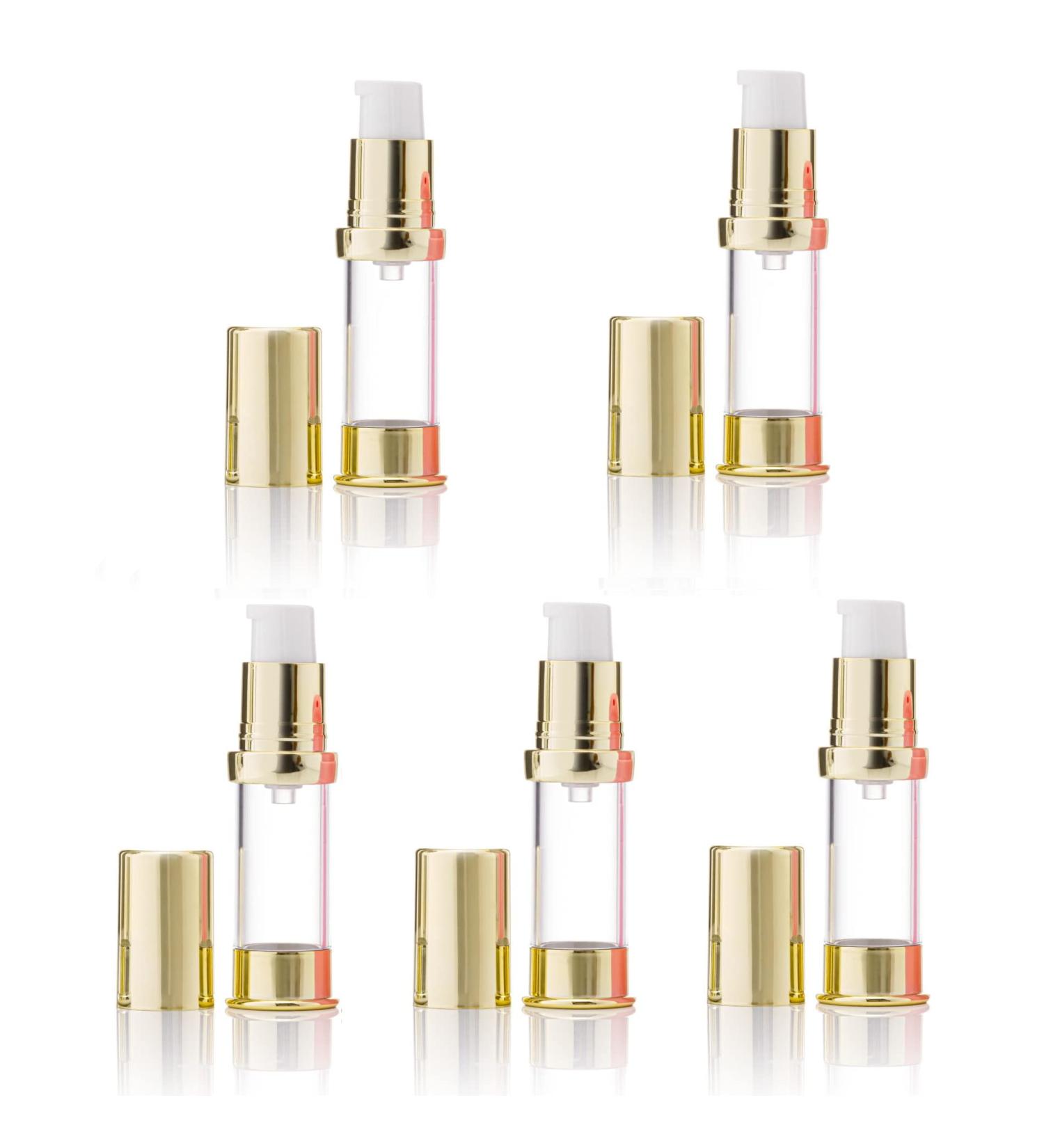 Airless Pump Bottles Pack of 5 empty Plastic Pump Travel Bottle Lotion Dispenser foundation cream gel cosmetics (Gold 7.5ml) - Buy Online on SooperMarket.com