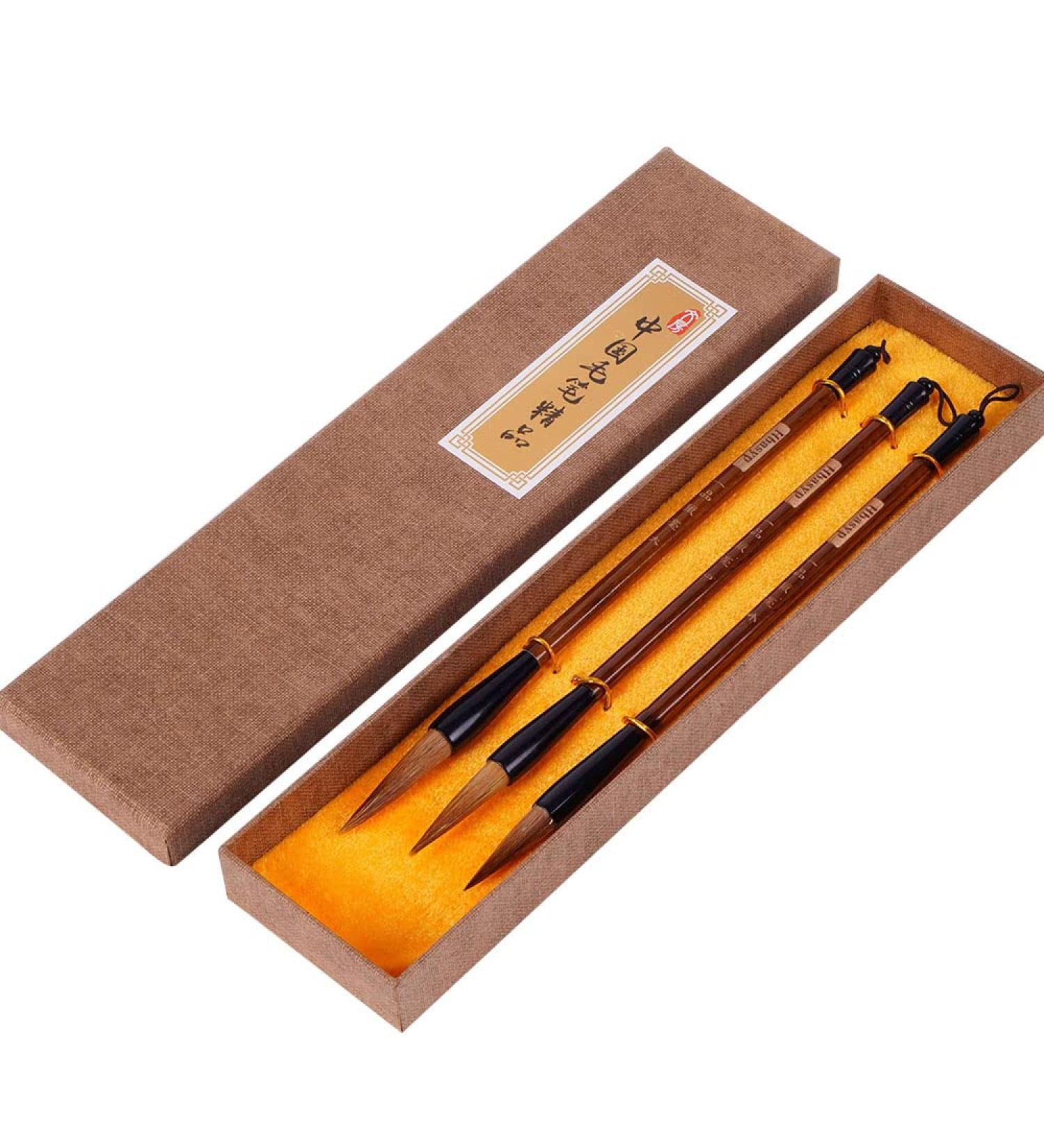 Hbasyp Chinese Traditional Calligraphy Brush Set - Wolf Hair/Sumi Drawing/Painting Set - Small Brown Box - Buy Online on SooperMarket.com