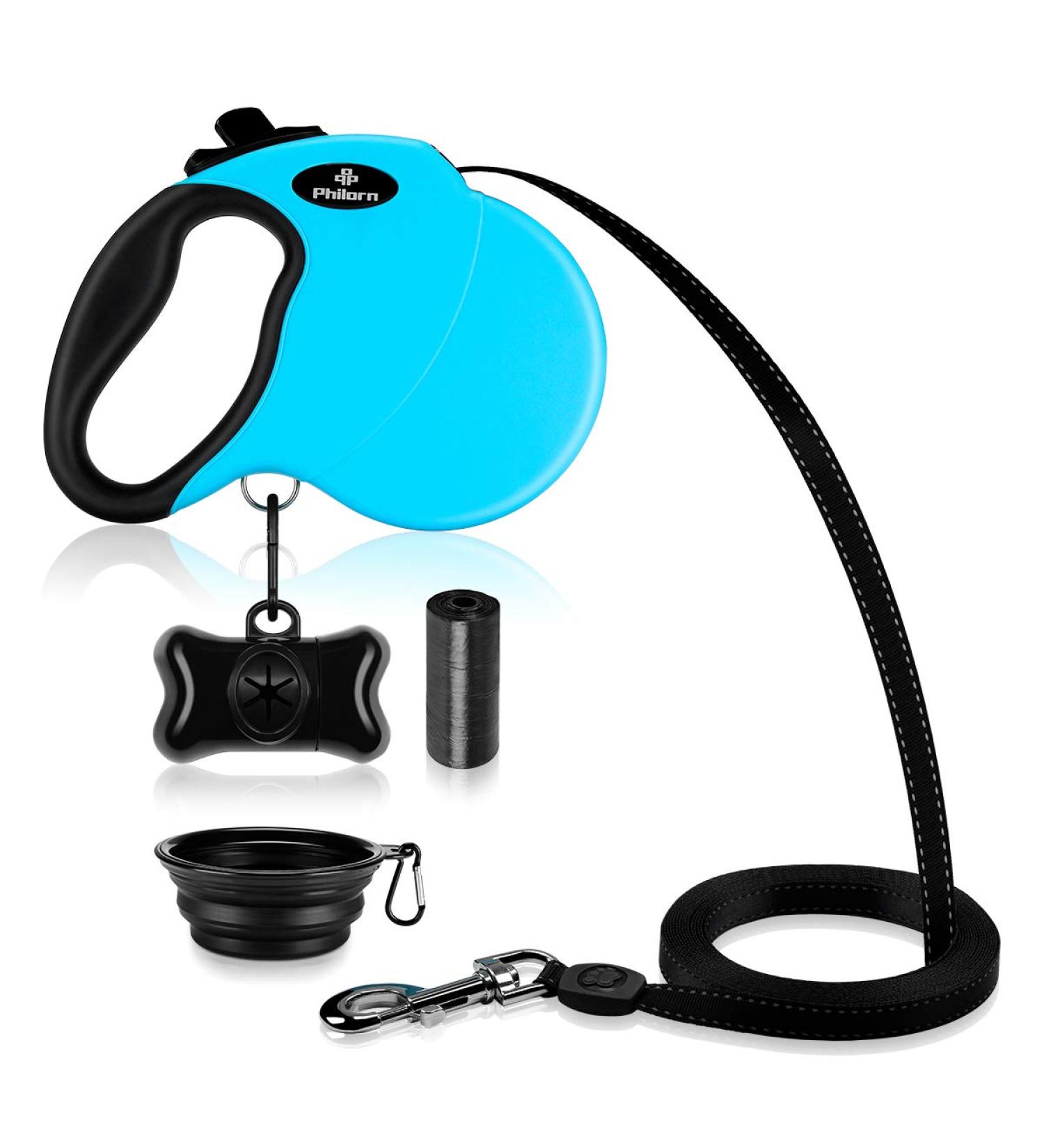 Philorn 5m Retractable Dog Leash - Flexible One-Button Blocking Non-Slip Handle Reflective & Safe for Medium to Large Dogs (Up to 50kg) - Blue Color - Buy Online on SooperMarket.com