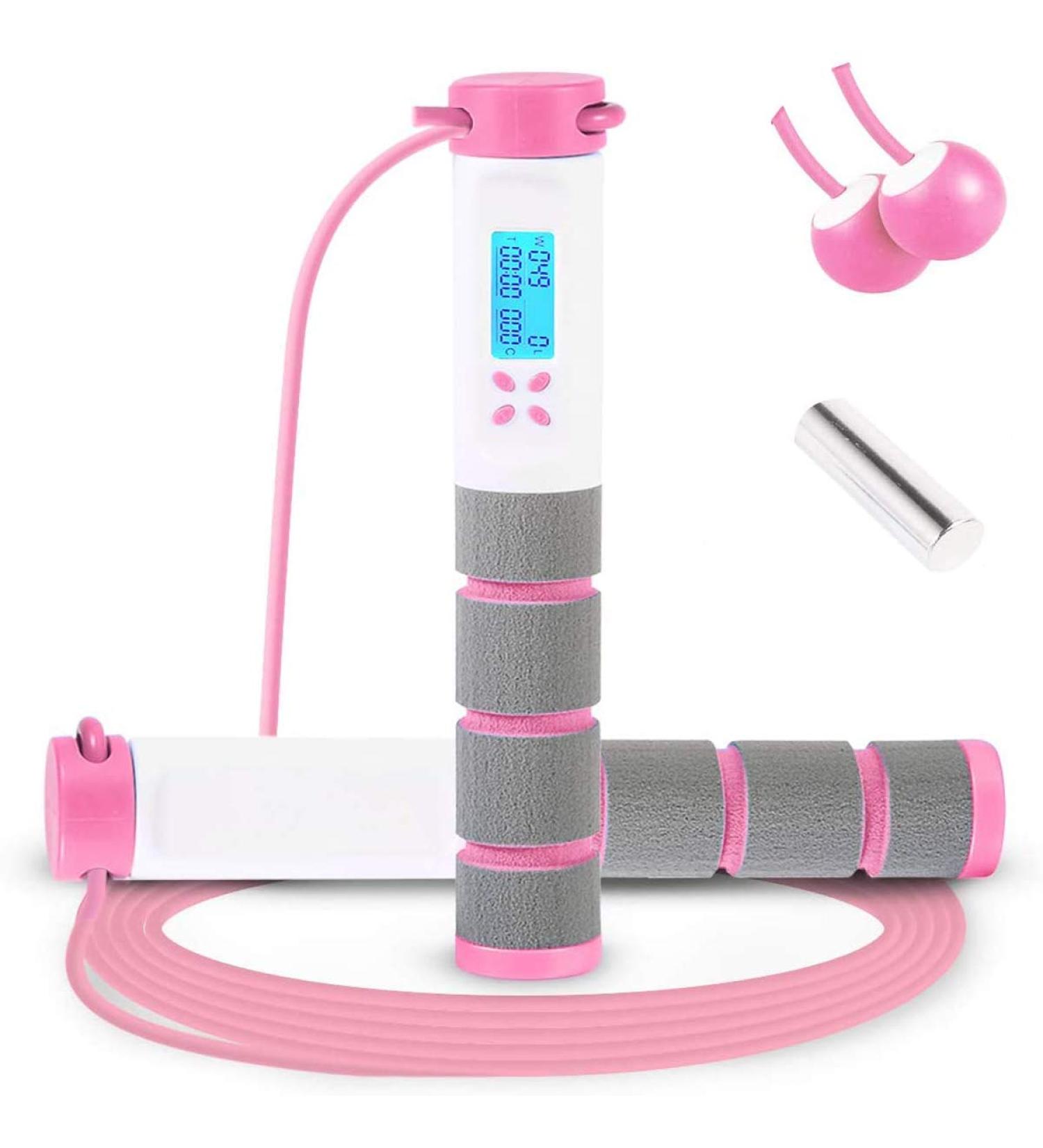 Digital Weighted Handle Jump Rope with Calorie Counter - Adjustable Speed Skipping Rope for Training Fitness - Men, Women, Kids - Pink - Buy Online on SooperMarket.com