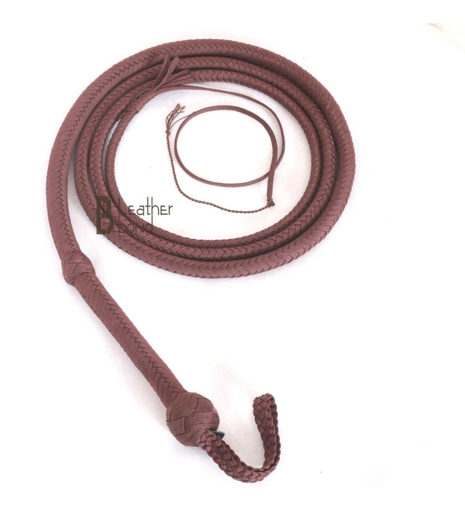 High-Quality Indiana Jones Style 8-12 Feet Long Brown Nylon Bullwhip with 12 Strands - Buy Online on SooperMarket.com