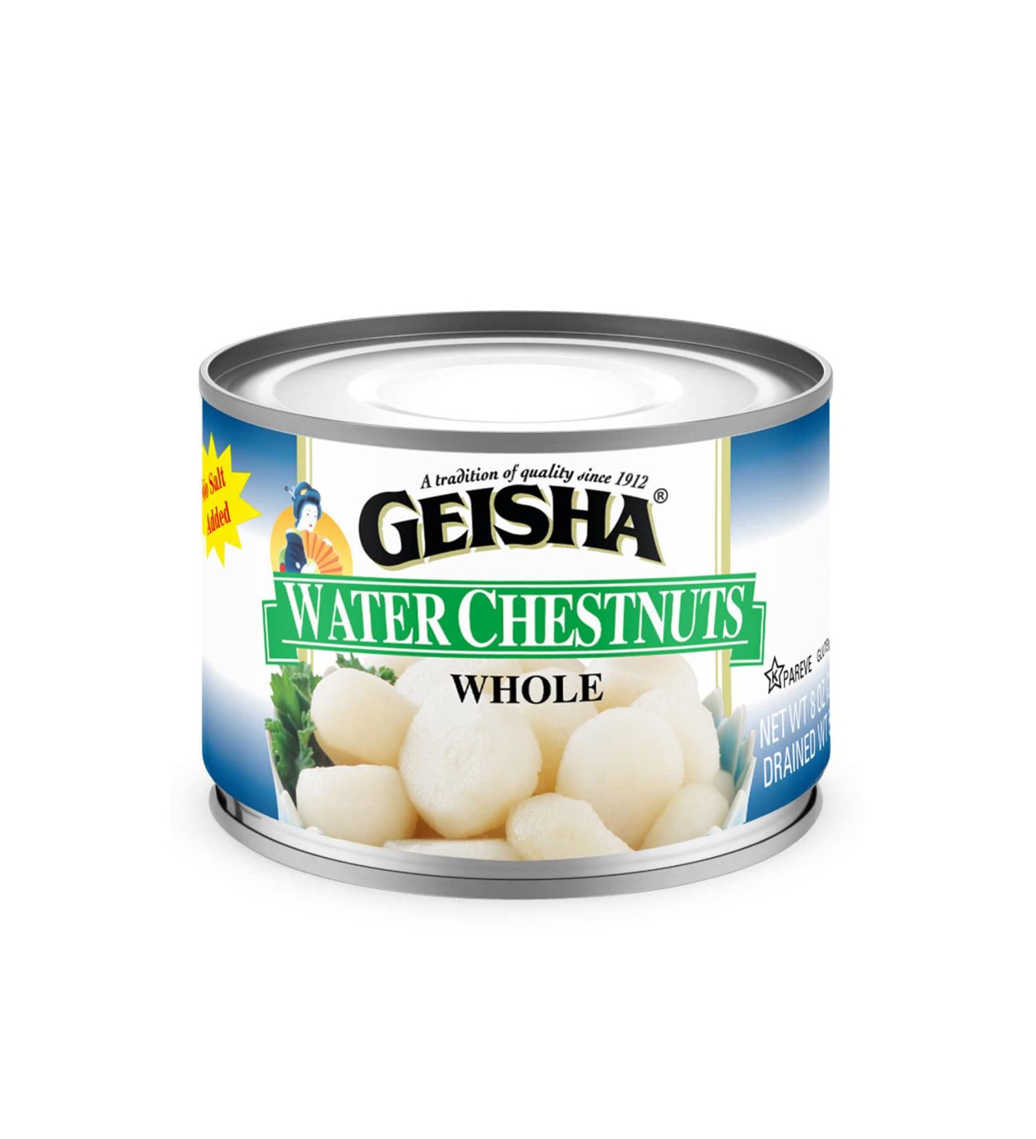 GEISHA Water Chestnuts Whole 8OZ (Pack of 12) | Kosher Certified, Gluten-Free, No Salt & Sugar | Less than 100 Calories - Buy Online on SooperMarket.com