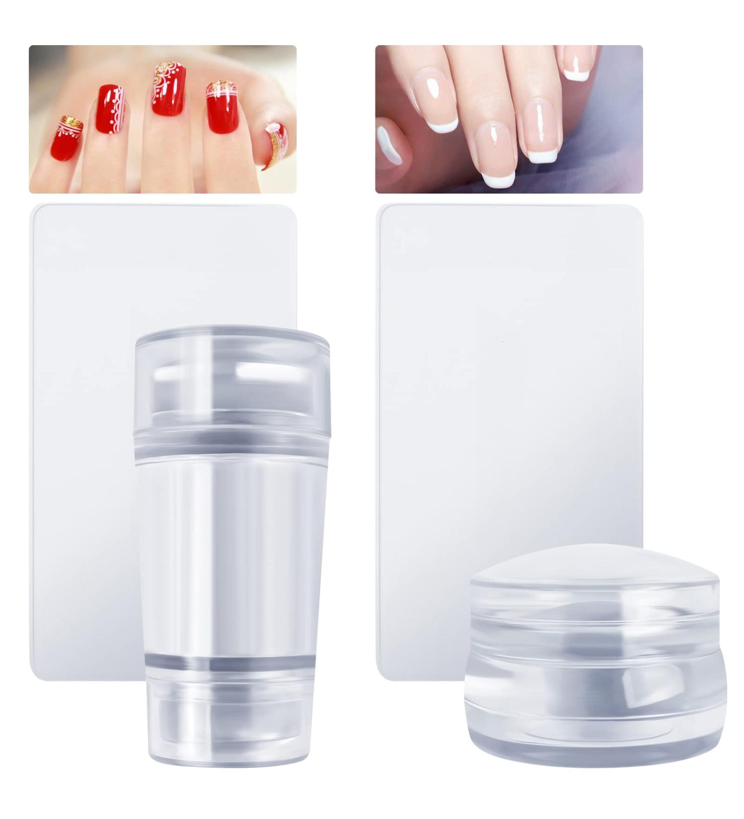 Ruicaifu 2 PCS Clear Silicone Jelly Stamper with 2 PCS Scraper Silicone Nail Art Stamping Stamper Soft Jelly Nail Art Stamper for Manicure Tools Nail Art Design (Two shapes) - Buy Online on SooperMarket.com