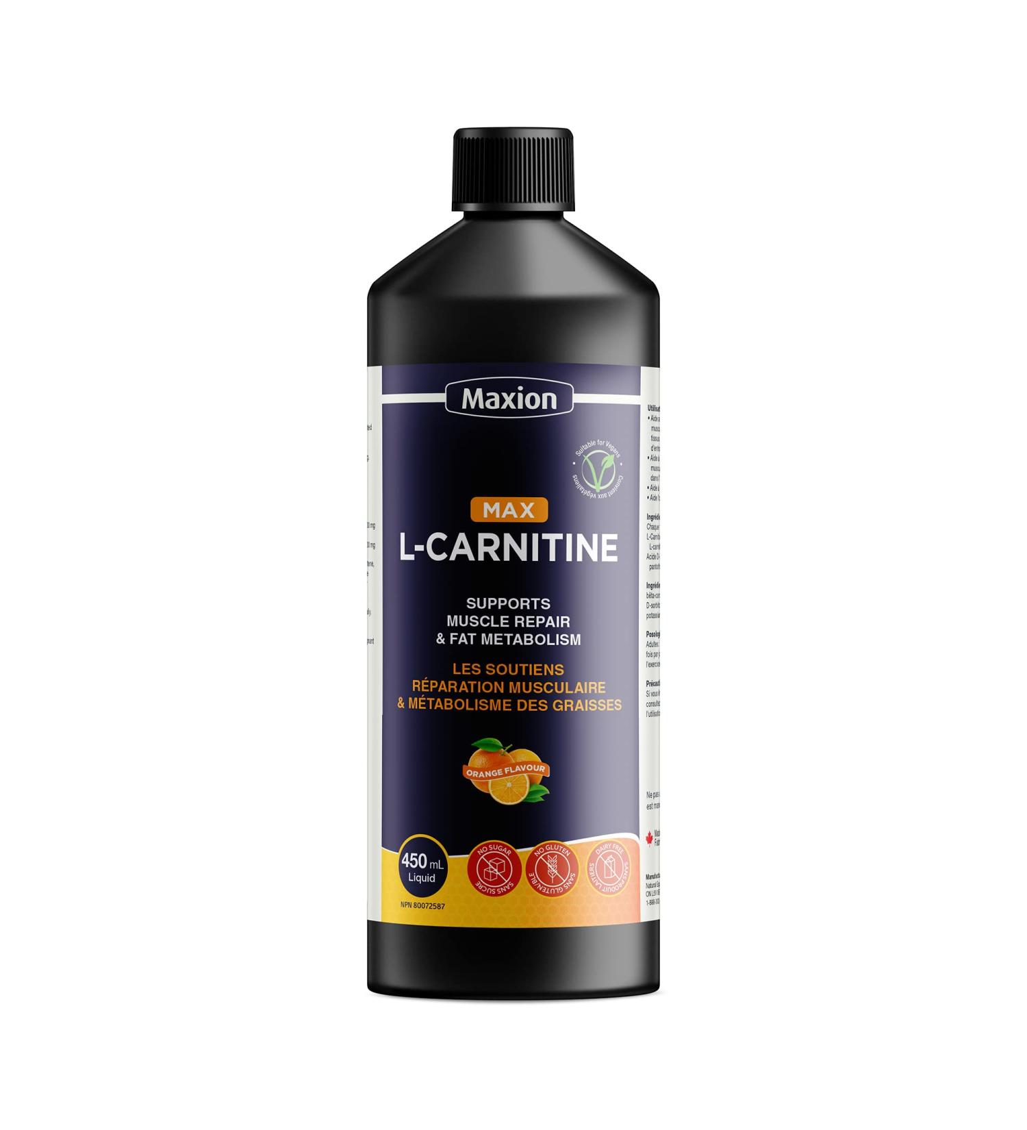 Maxion L-Carnitine 1500mg with Vitamin B5 to Aid in Muscle Recovery After Exercise Orange Flavour 450 mL (1) - Buy Online on SooperMarket.com