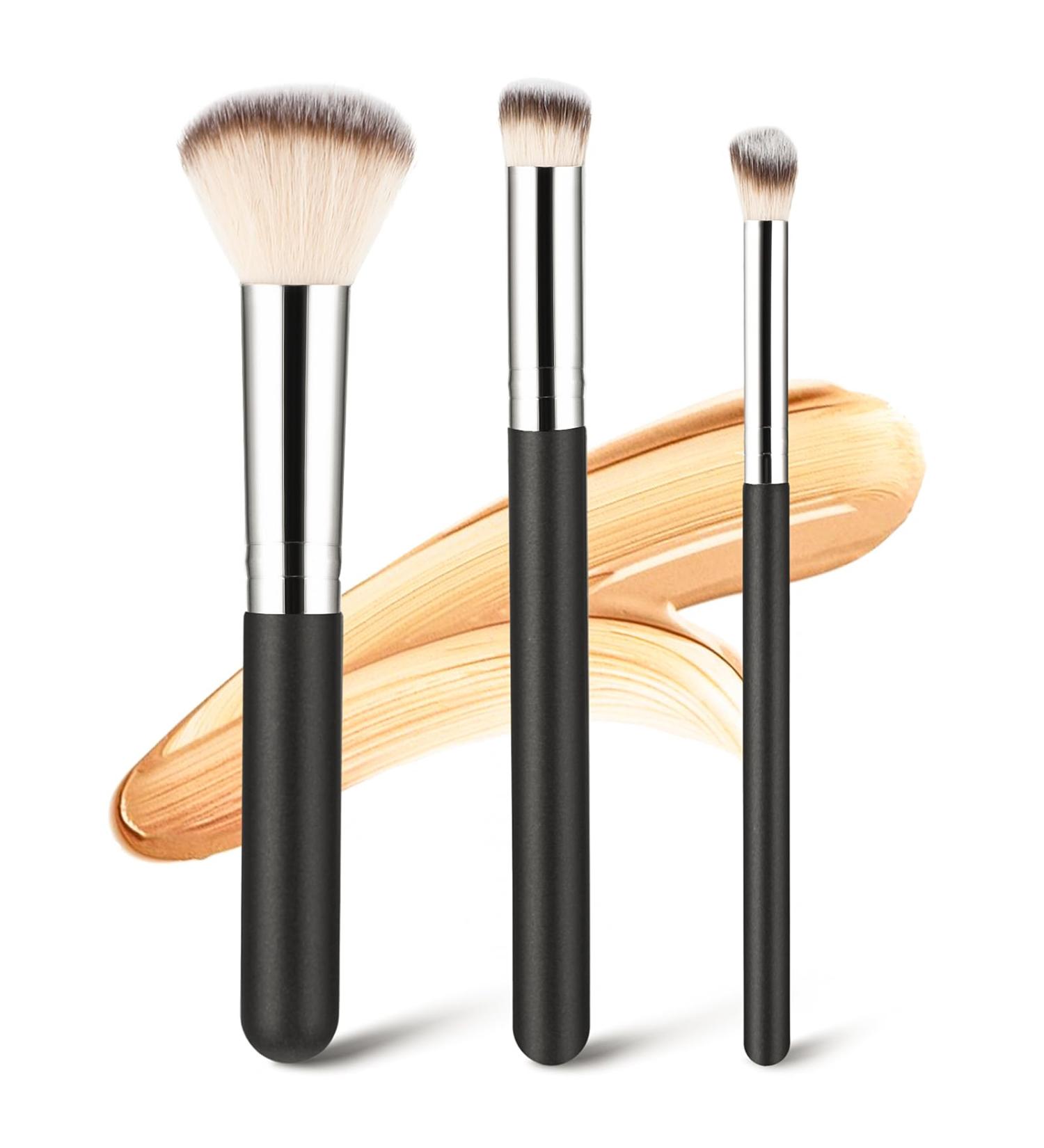 Amaxiu 3 Pcs Foundation Contour Brushes - Foundation Brush & Concealer Brush & Blusher Brush Under Eye Nose Contour Kabuki Brush for Blending Liquid Cream Sculpting Highlighting Mineral Makeup - Buy Online on SooperMarket.com