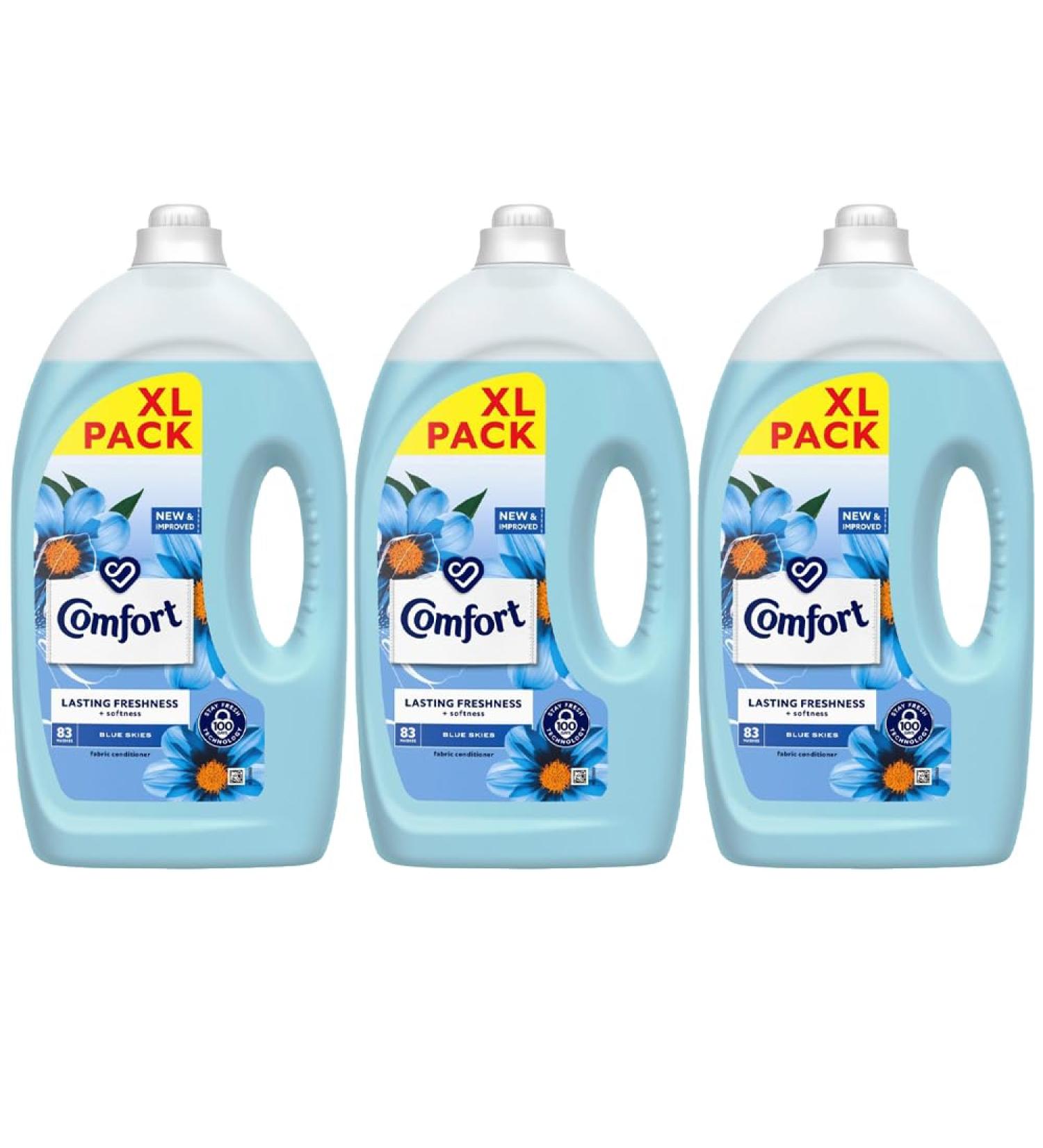 3 x 2490ml Fabric Conditioner 83 Washes Apple Sandalwood Fragrance Blue Fresh Soft Laundry Washing