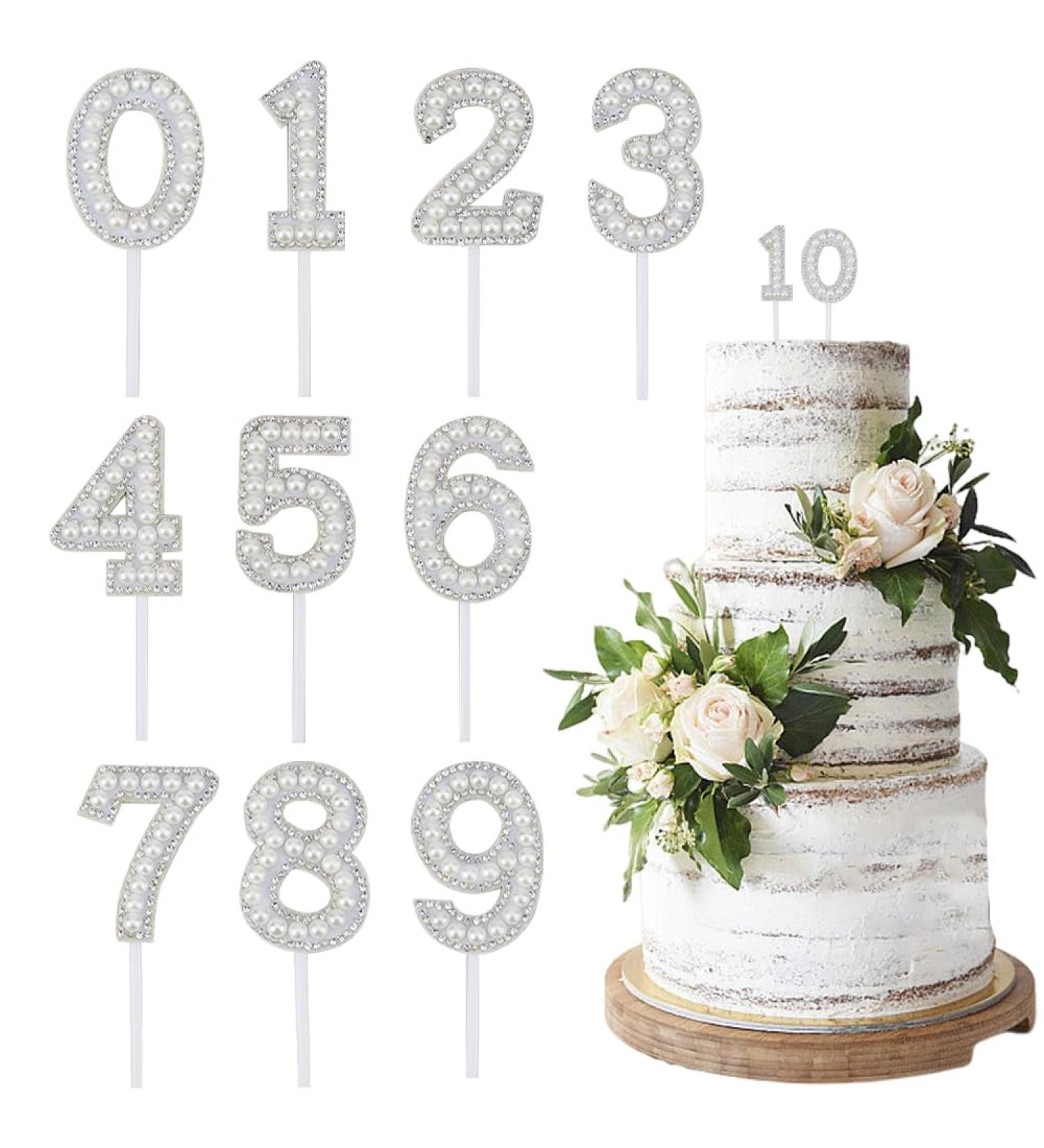 CRASPIRE 10 Sets Number Cake Topper Imitation Pearl Rhinestone 0-9 Number White Birthday Cake Plug in Decorations for Birthday Party Wedding Anniversary Supplies - Buy Online on SooperMarket.com